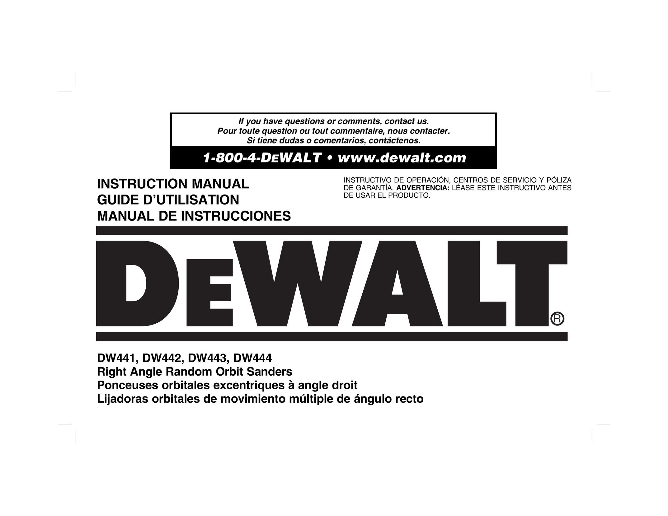 DeWalt DW443 Sander User Manual
