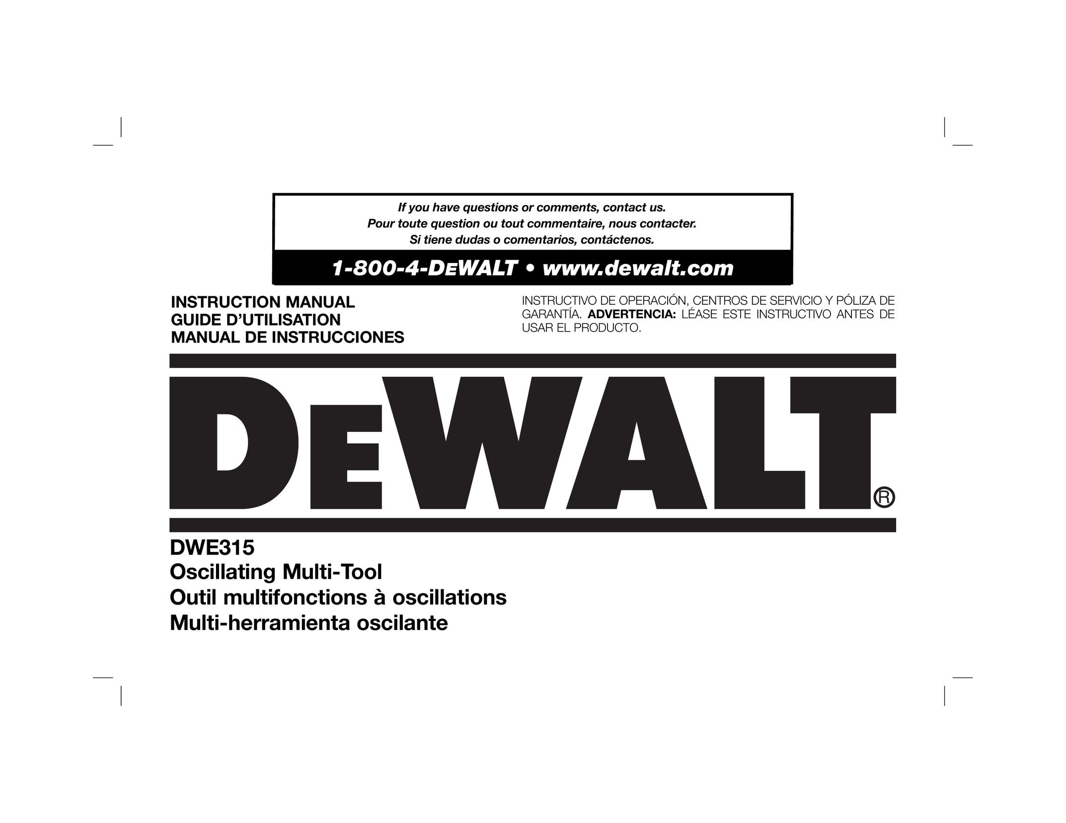 DeWalt DWE315 Sander User Manual