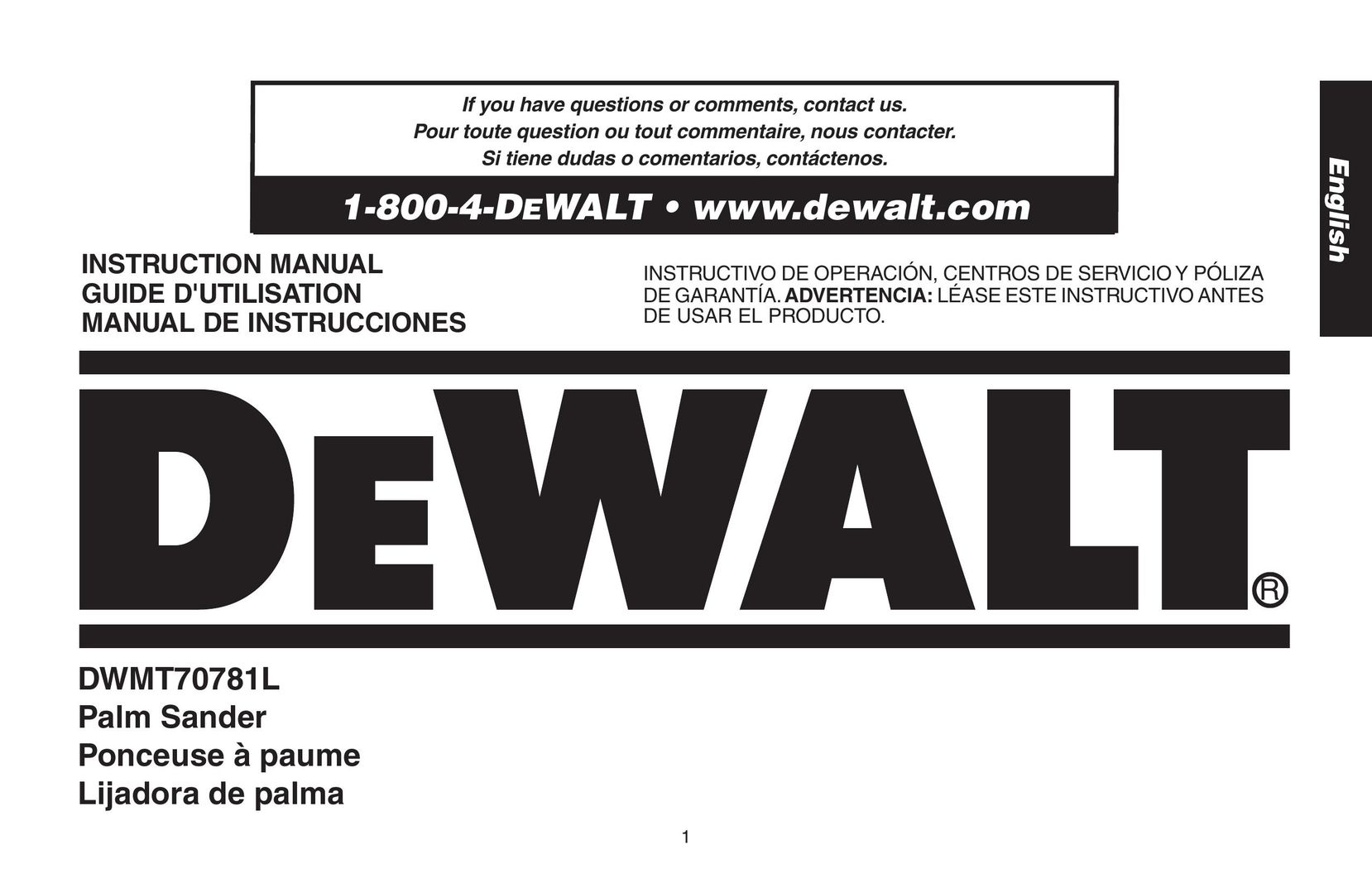 DeWalt DWMT70781L Sander User Manual