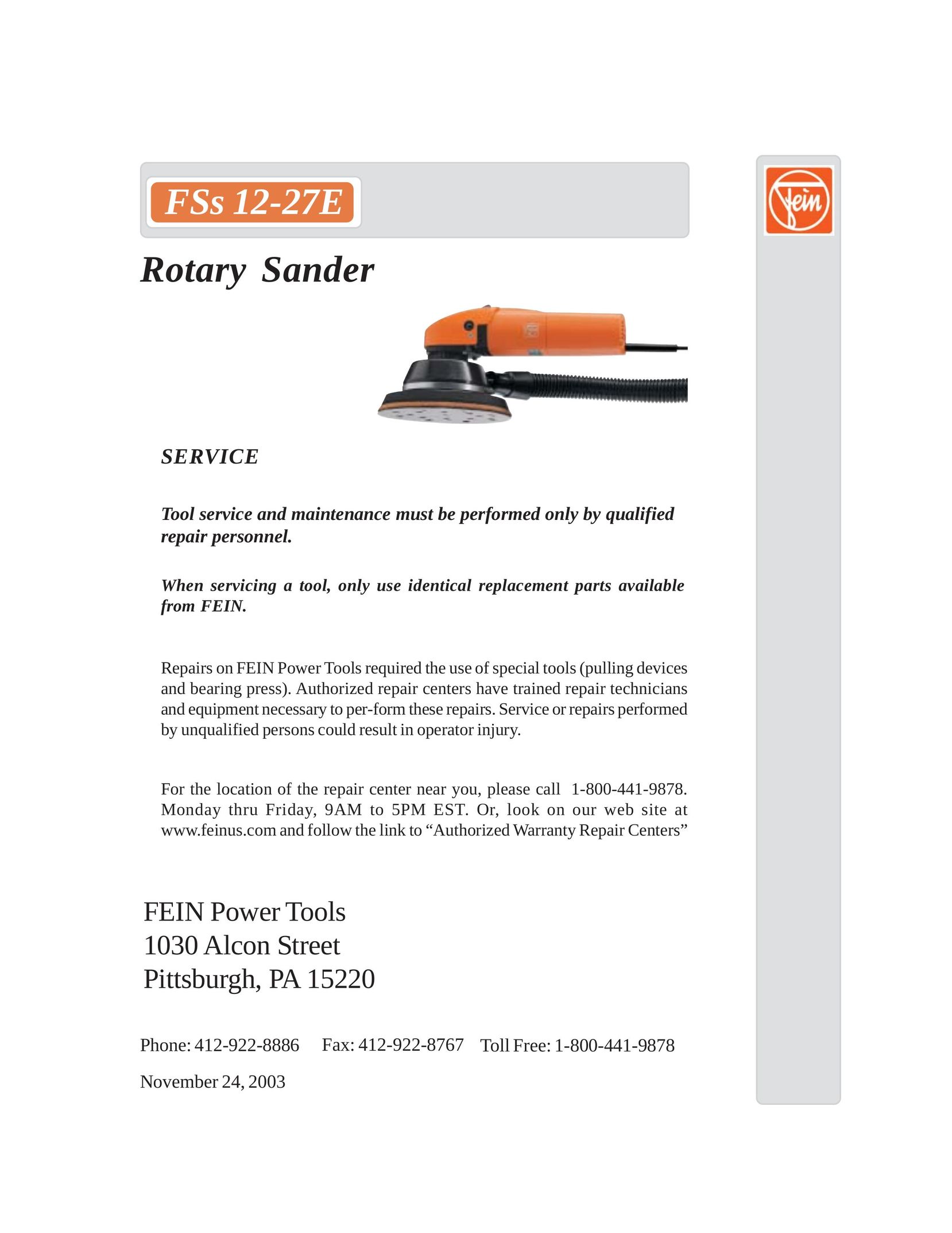 FEIN Power Tools FSs12-27E Sander User Manual