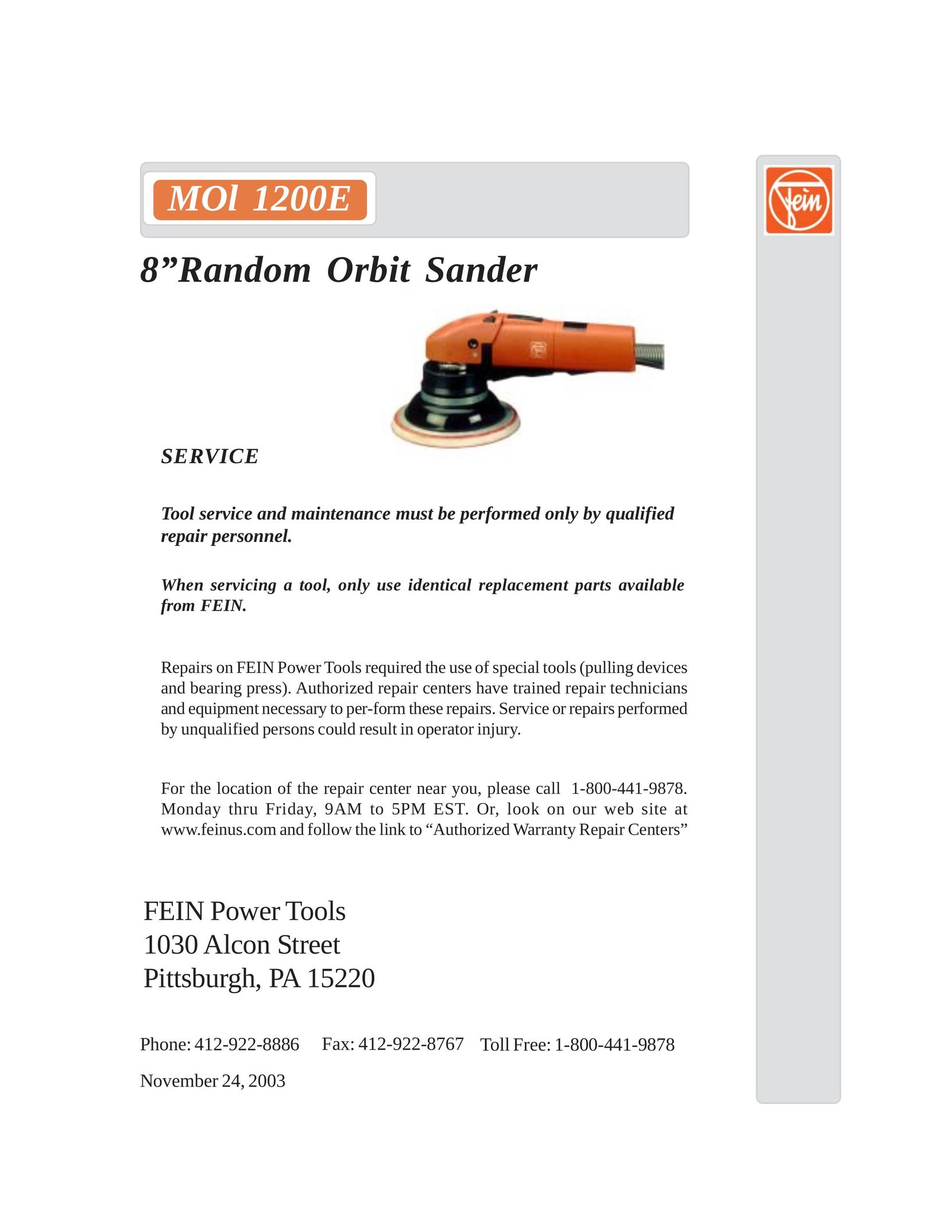 FEIN Power Tools MOL 1200E Sander User Manual