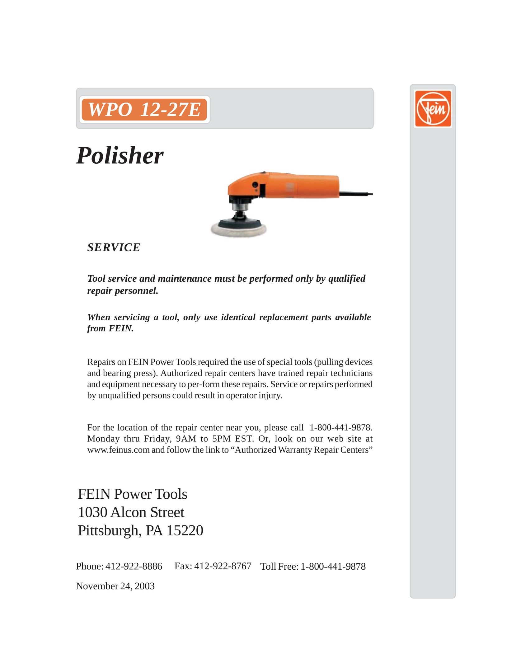 FEIN Power Tools WPO 12-27E Sander User Manual