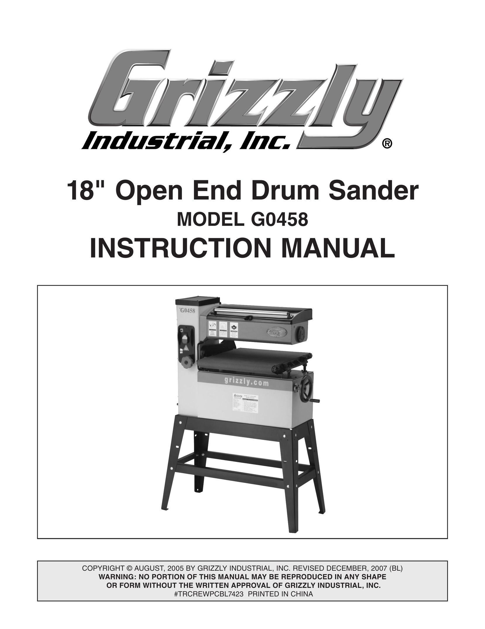 Grizzly G0458 Sander User Manual