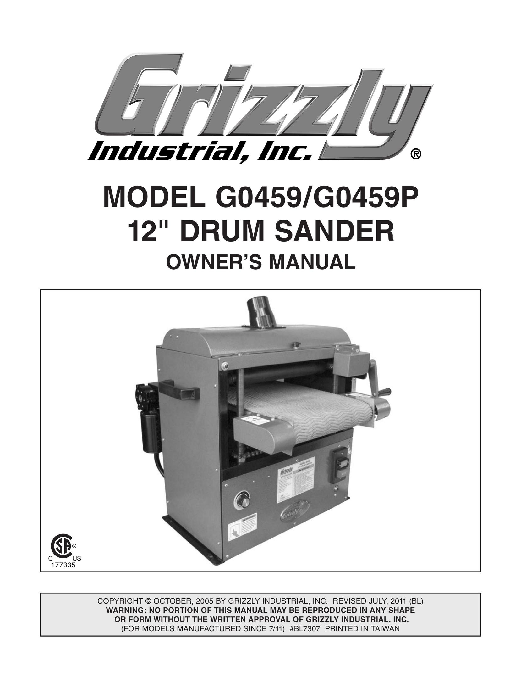 Grizzly G0459P Sander User Manual