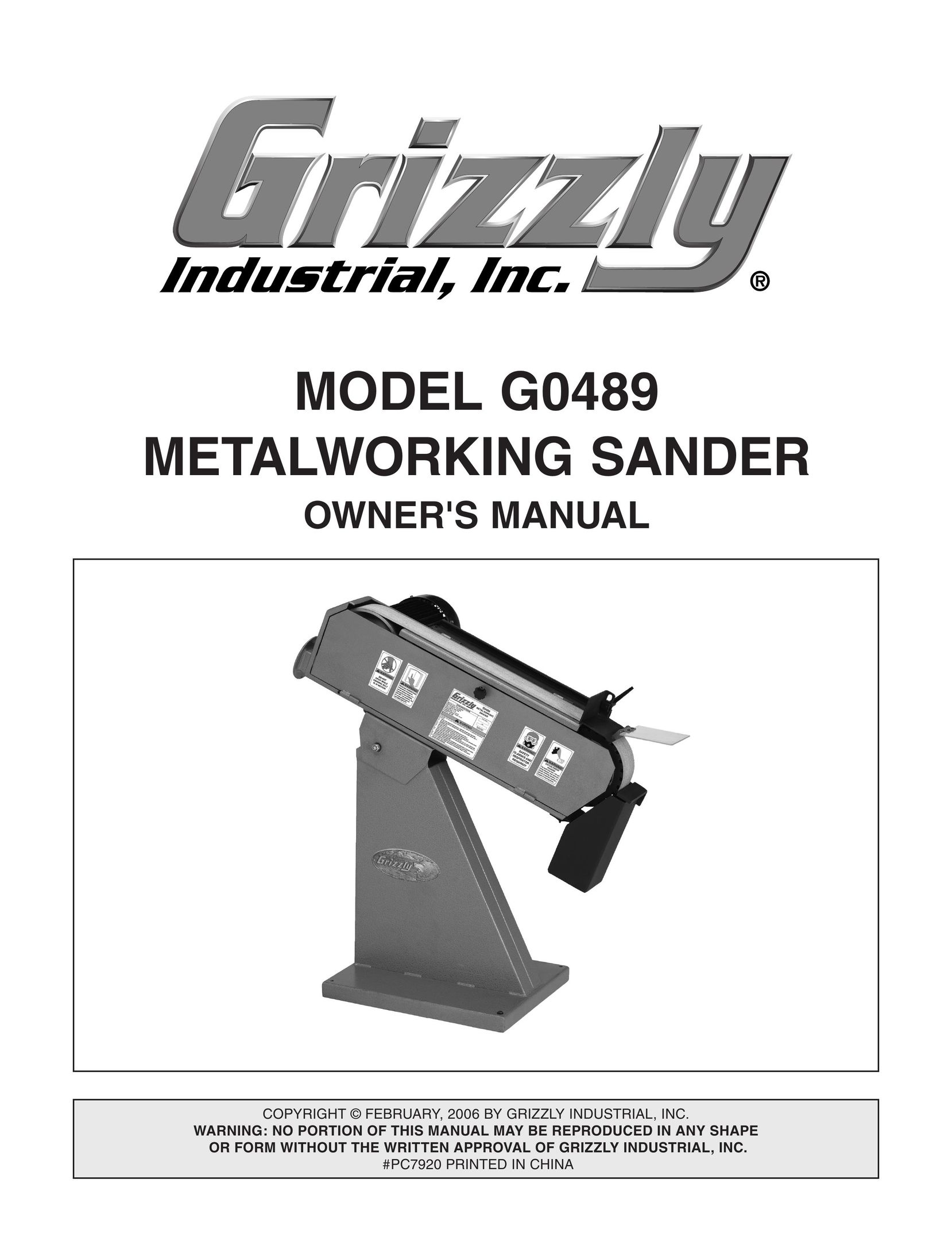 Grizzly G0489 Sander User Manual