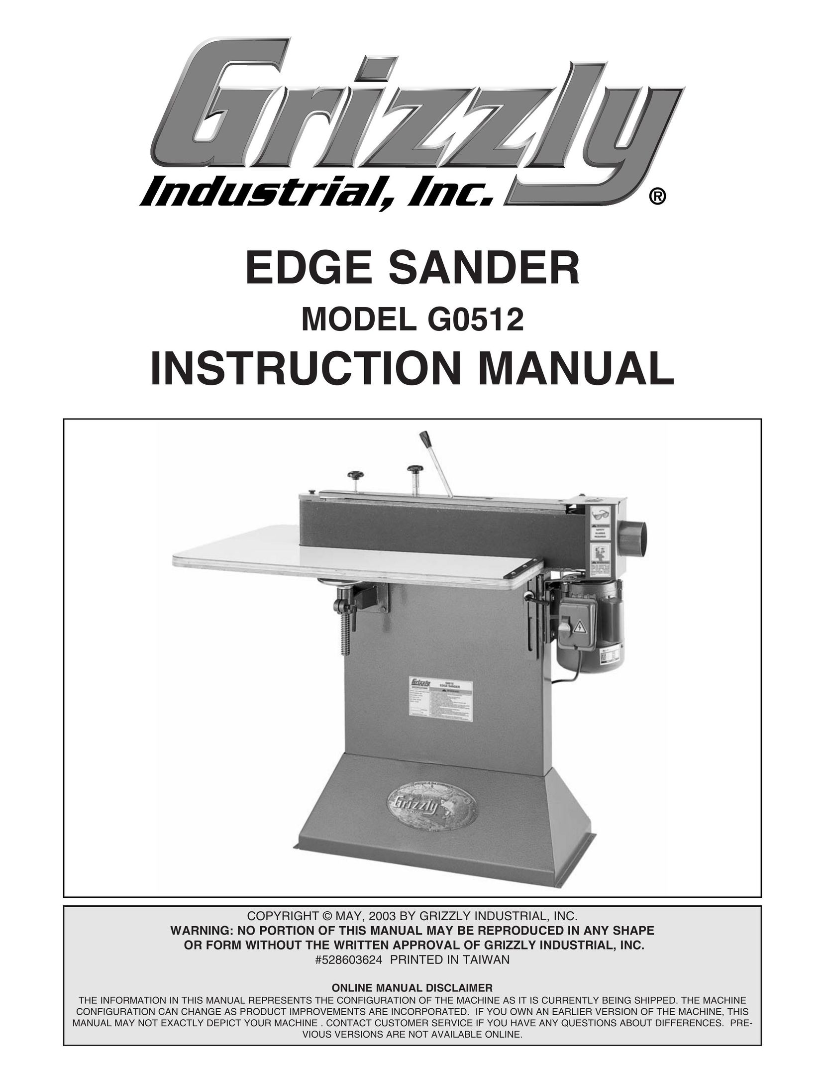 Grizzly G0512 Sander User Manual