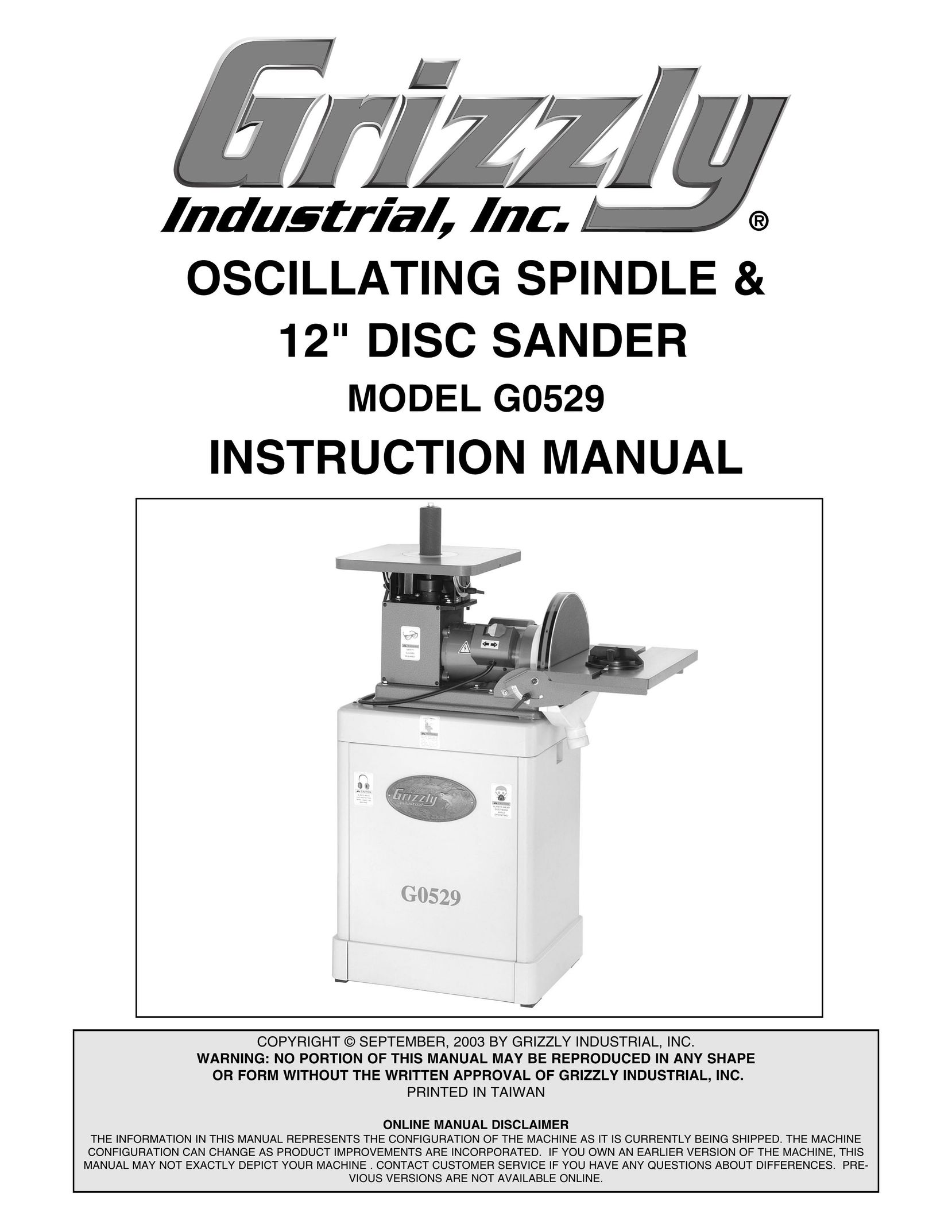 Grizzly G0529 Sander User Manual