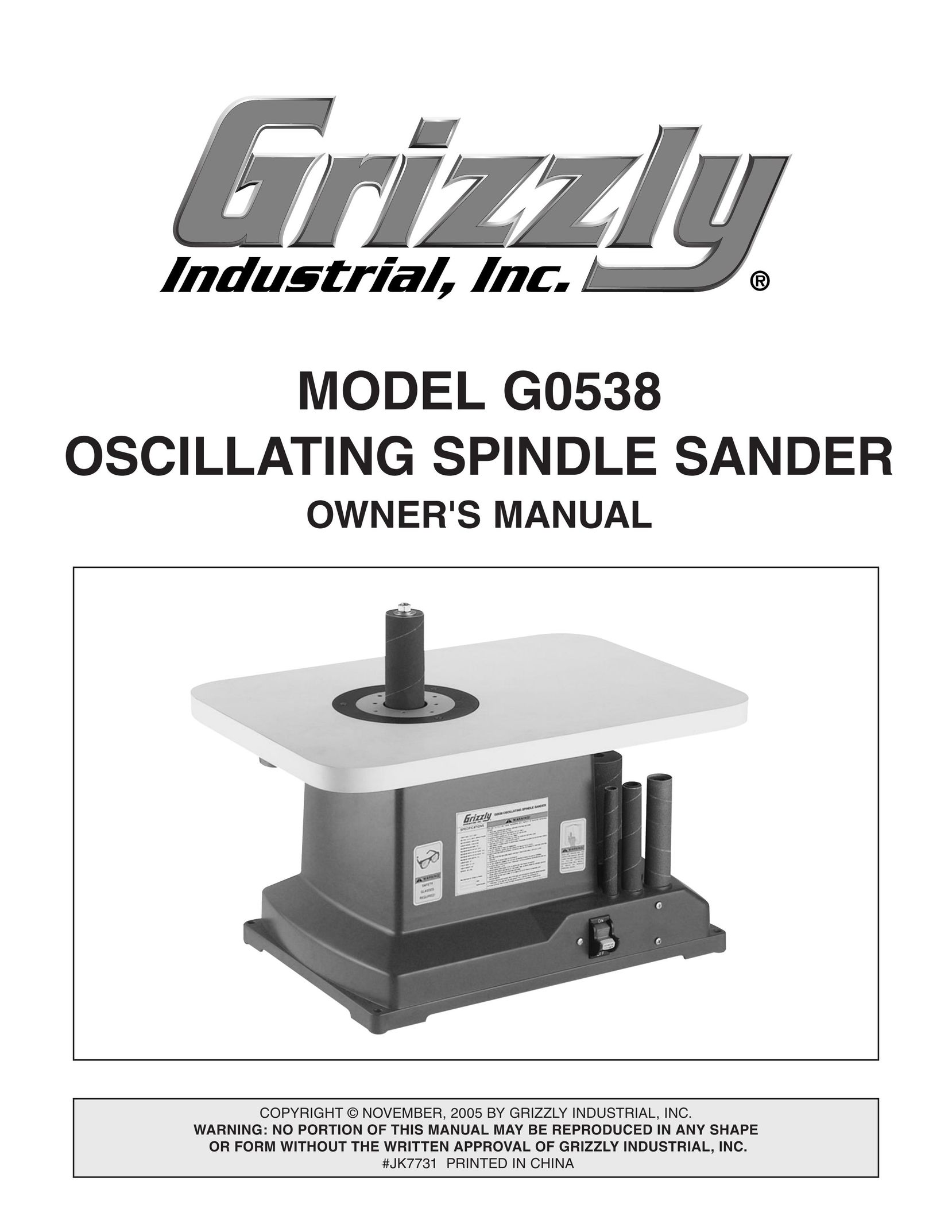 Grizzly G0538 Sander User Manual