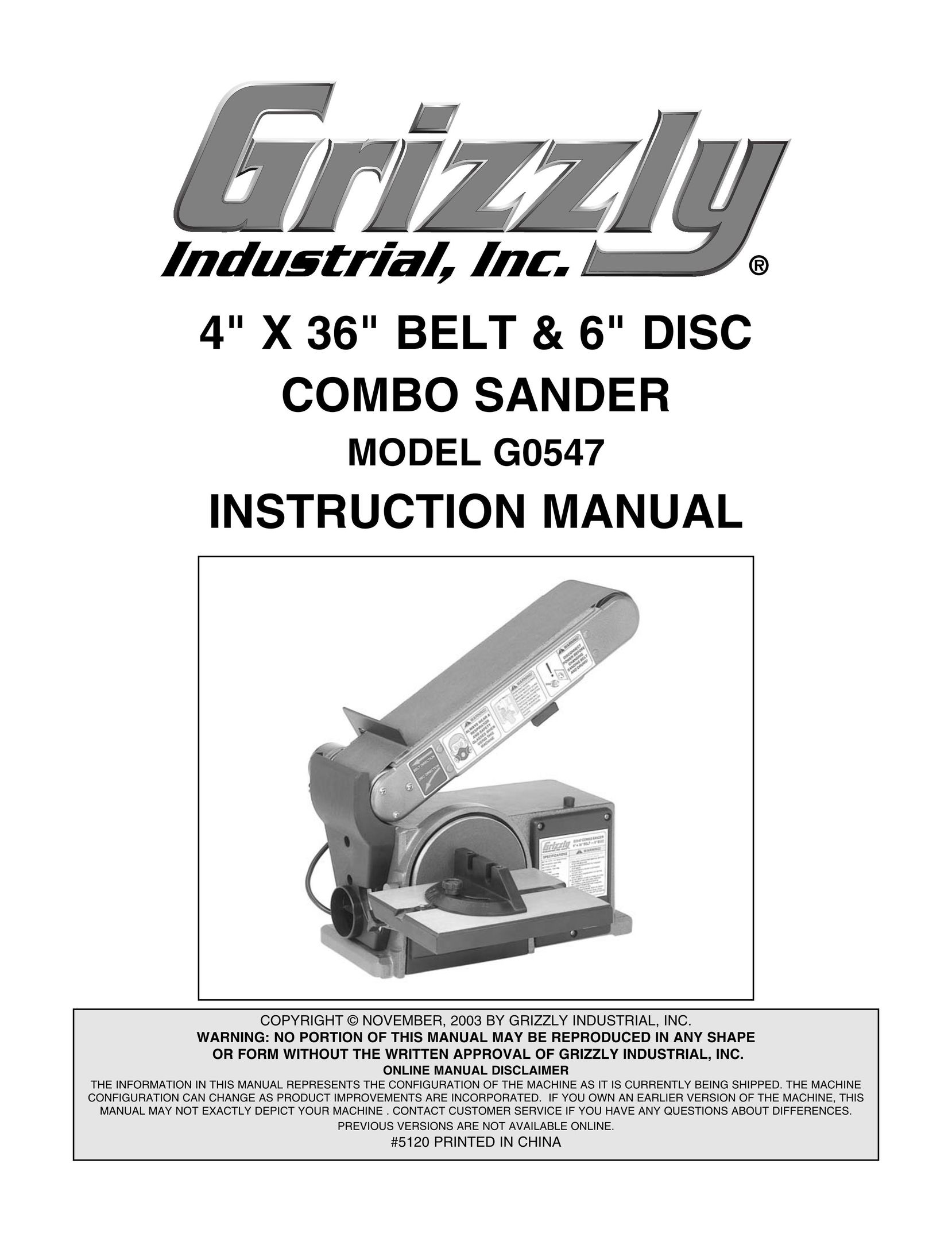 Grizzly G0547 Sander User Manual