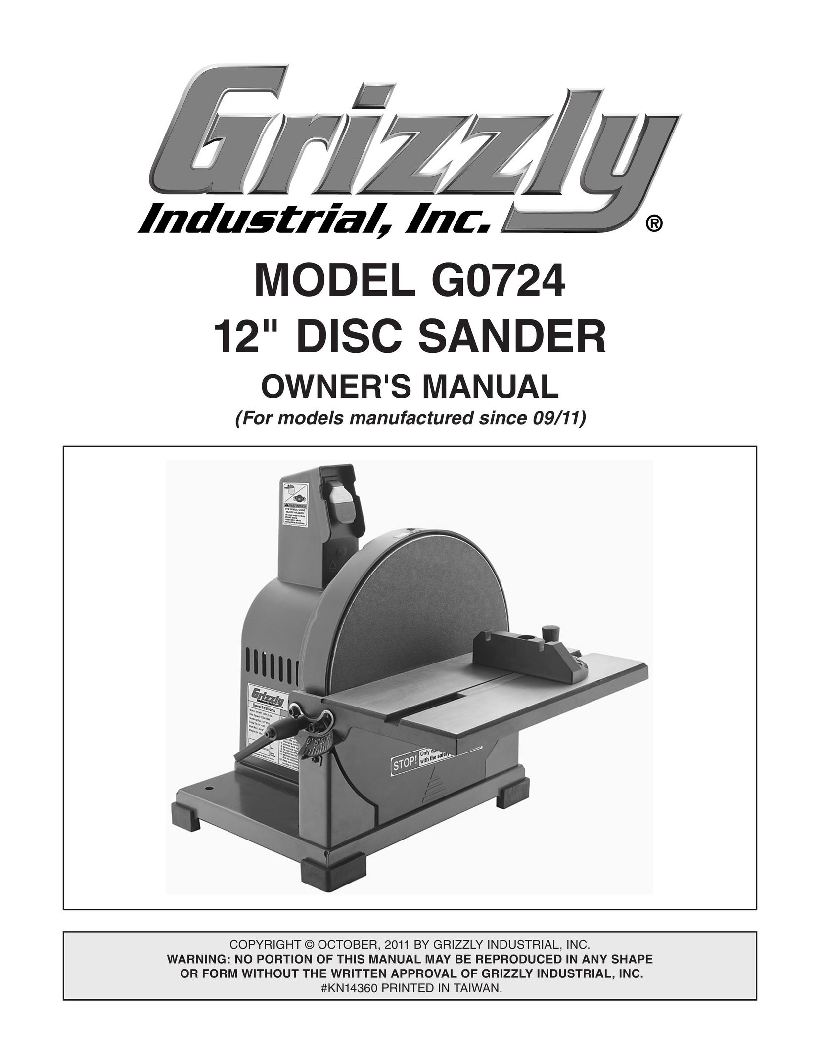 Grizzly G0724 Sander User Manual