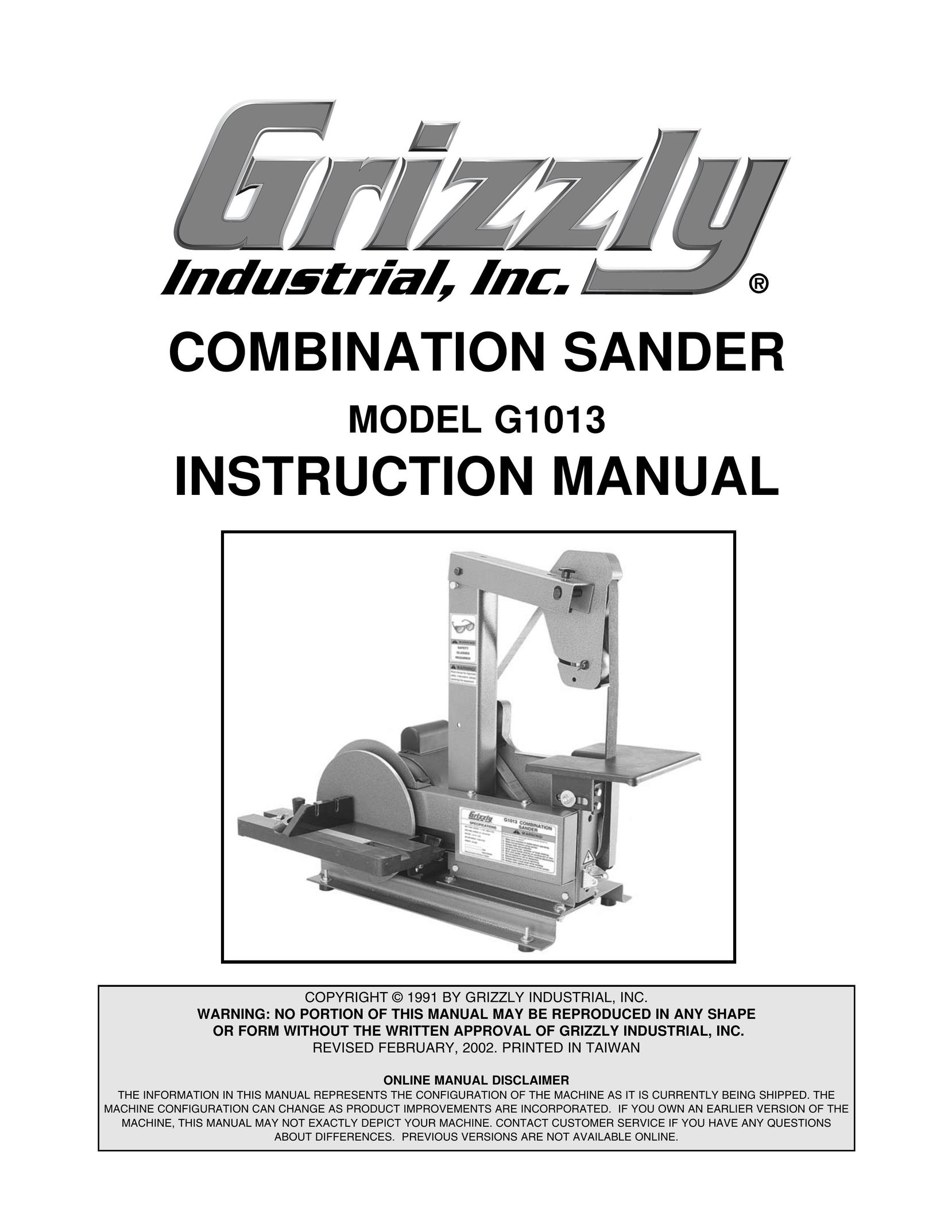 Grizzly G1013 Sander User Manual