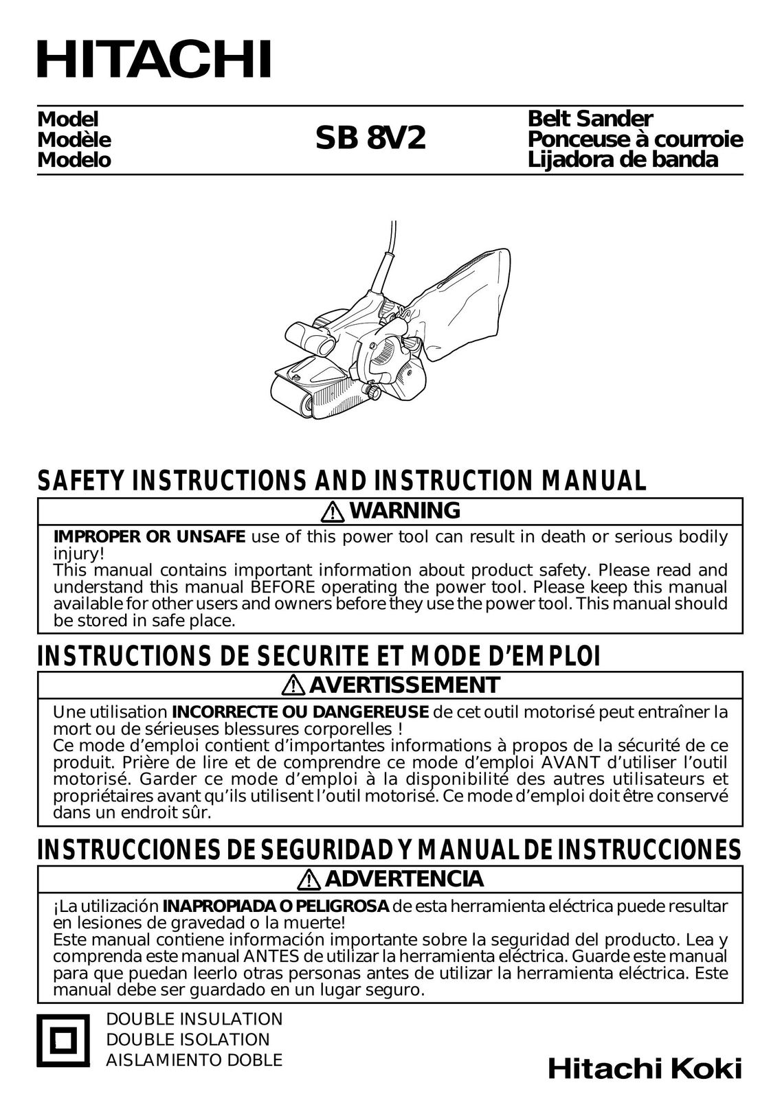 Hitachi SB 8V2 Sander User Manual