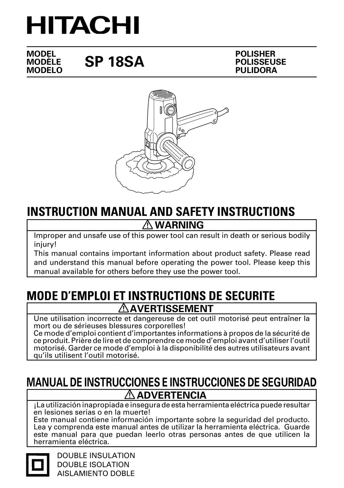 Hitachi SP 18SA Sander User Manual