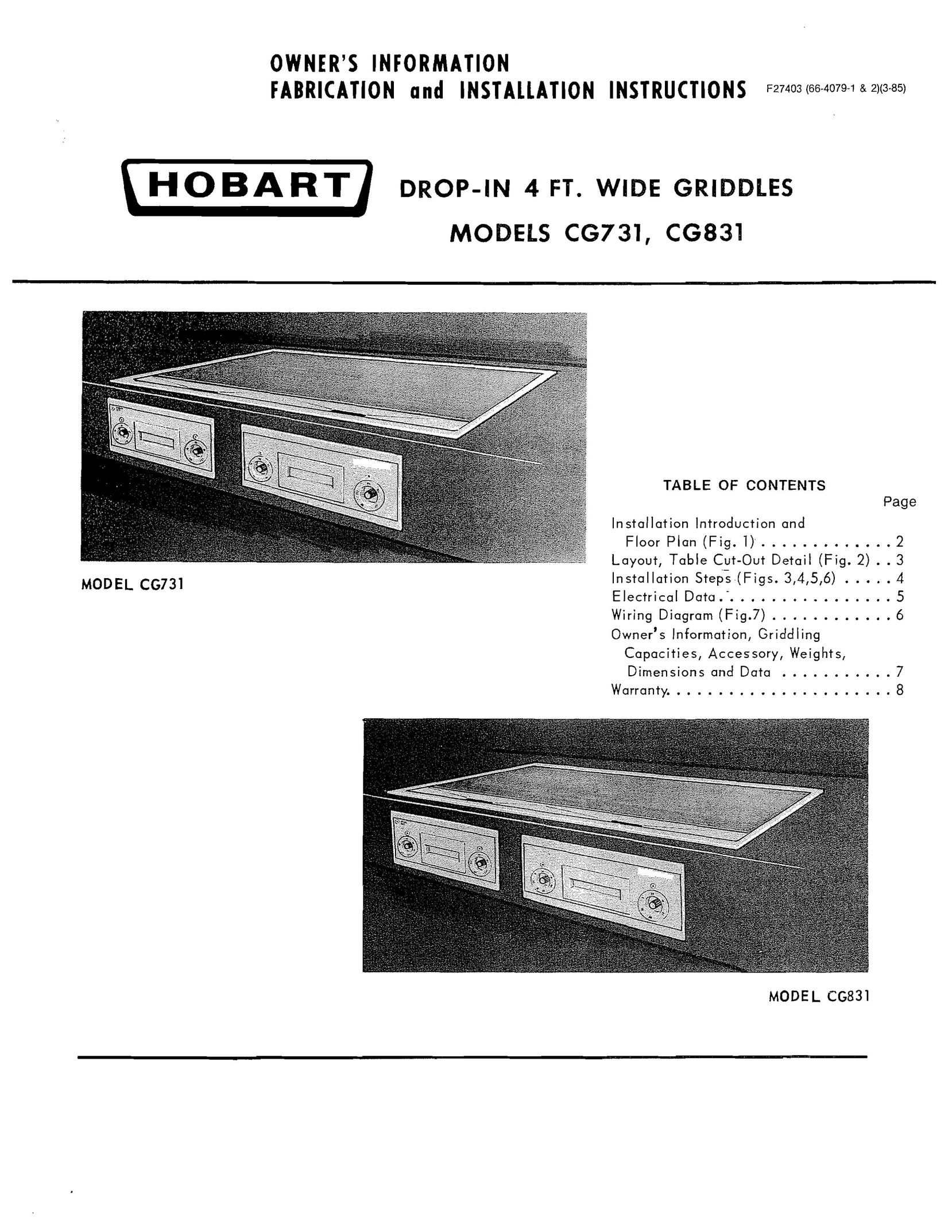 Hobart CG831 Sander User Manual