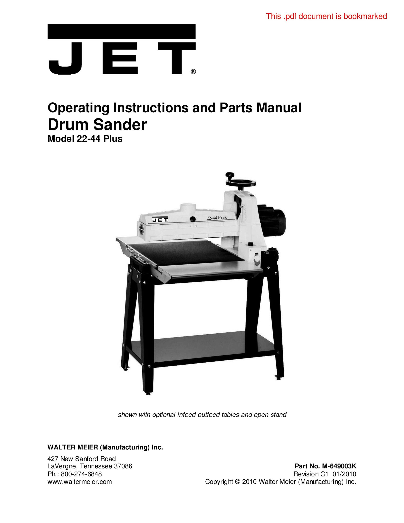 Jet Tools 22-44 Plus Sander User Manual