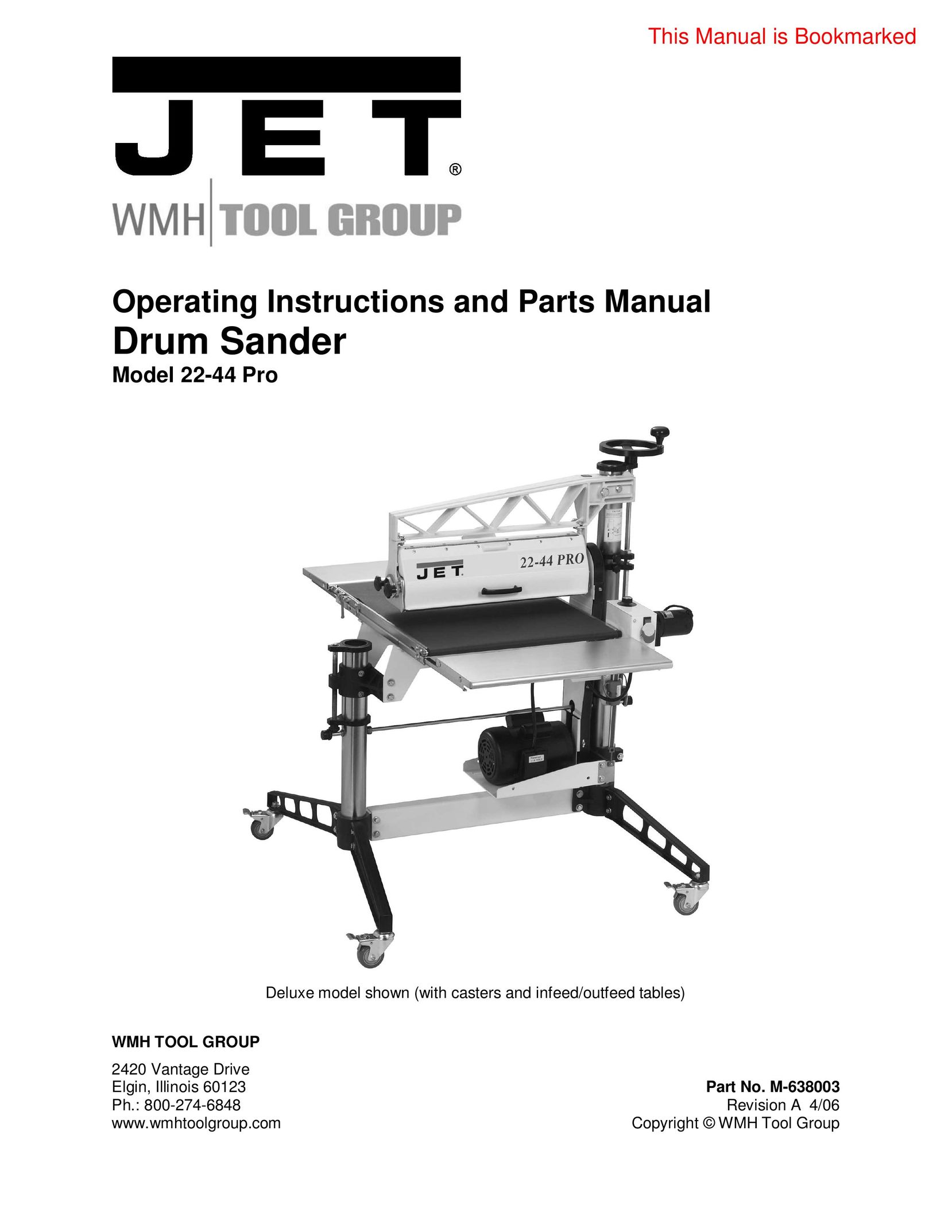 Jet Tools 22-44 Pro Sander User Manual