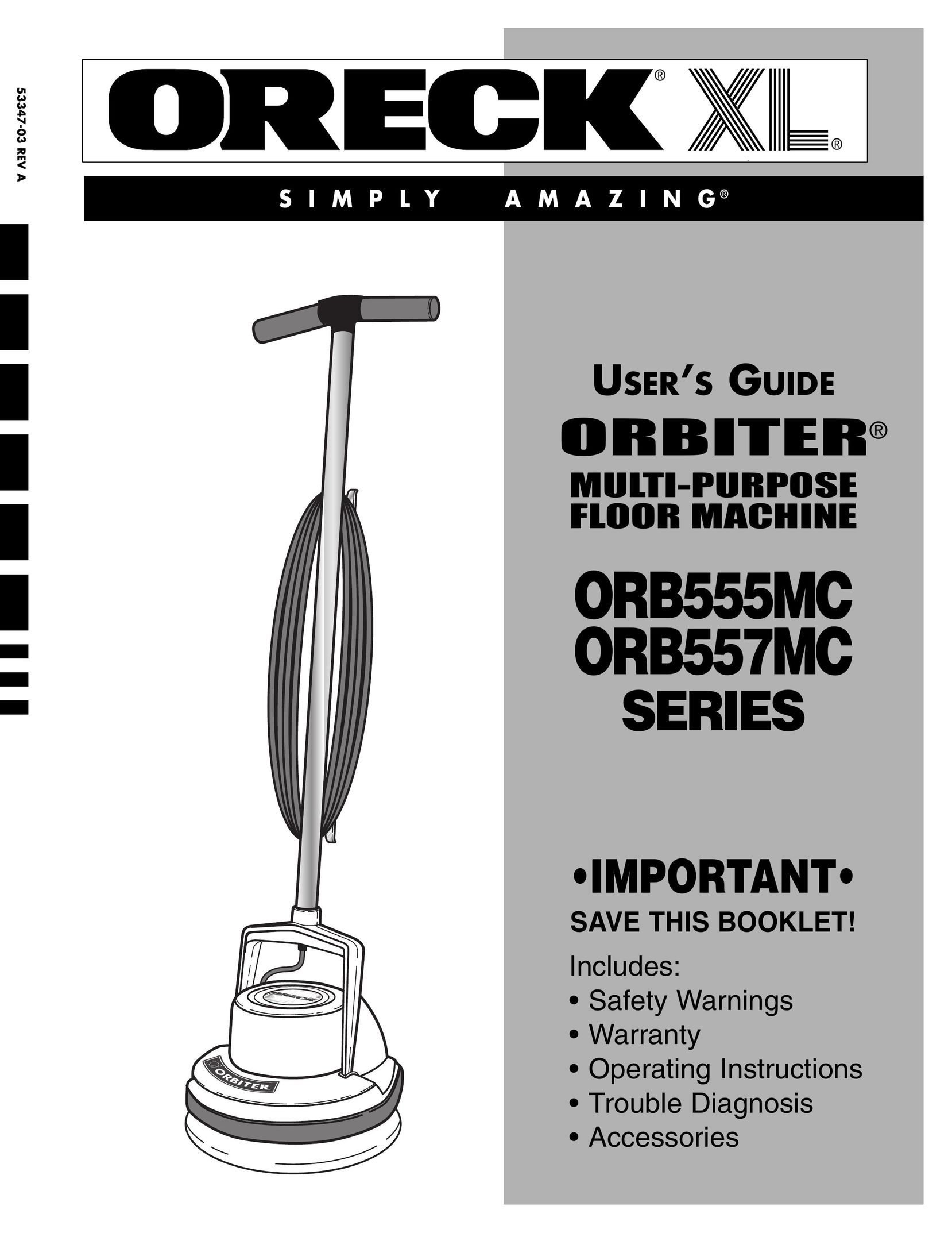 Oreck ORB555MC Series Sander User Manual