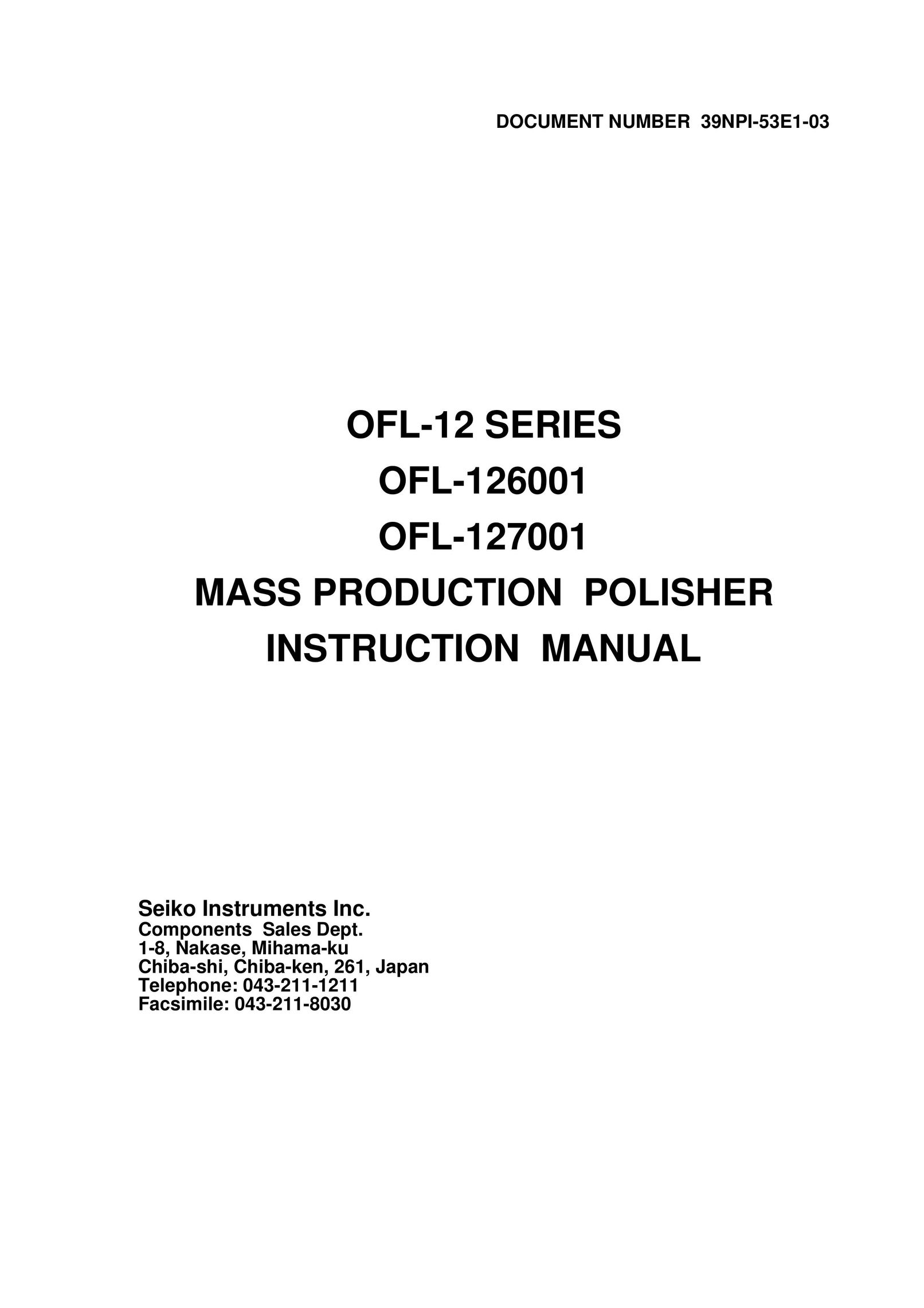 Seiko Group OFL-12 SERIES Sander User Manual