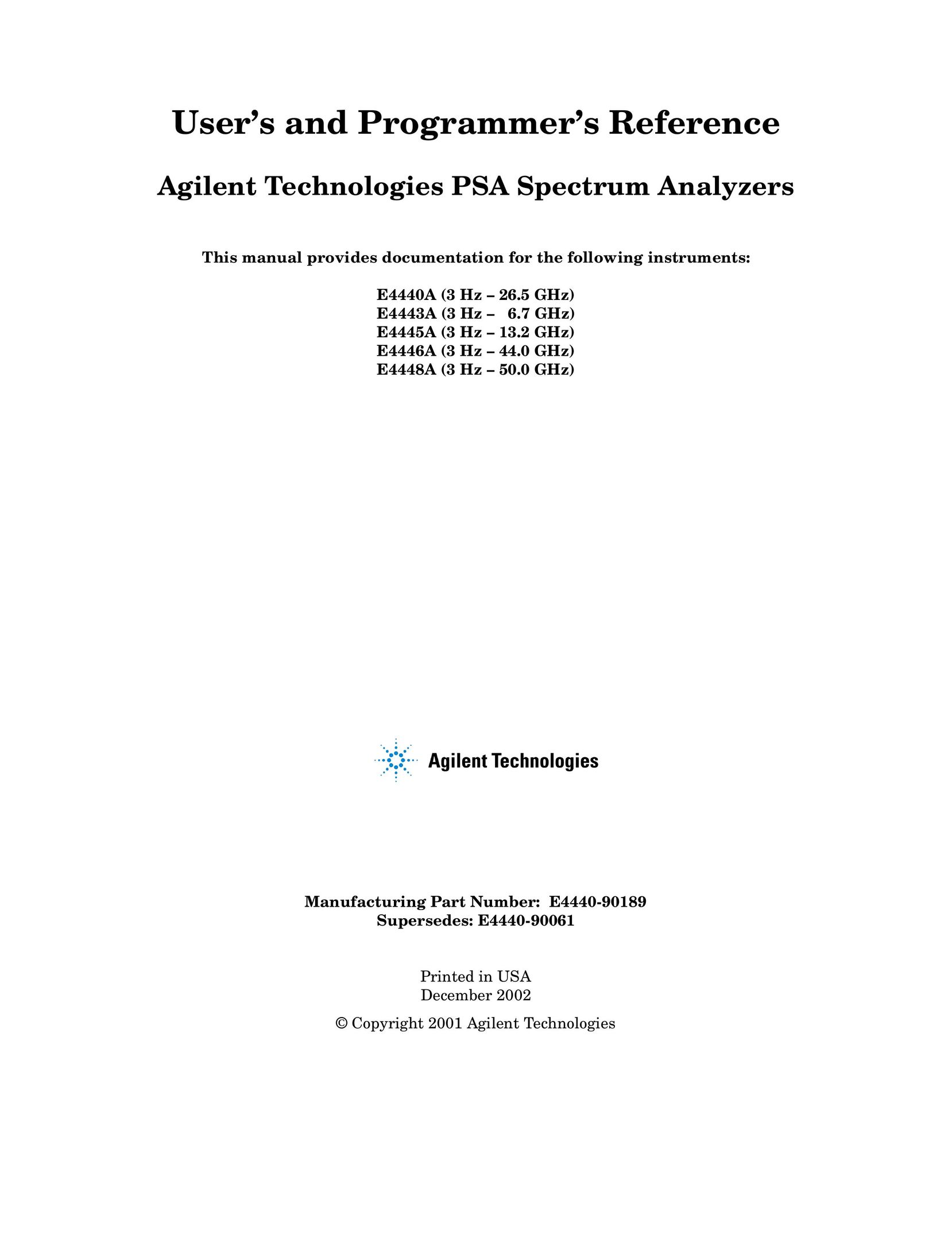 Agilent Technologies E4440A Saw User Manual