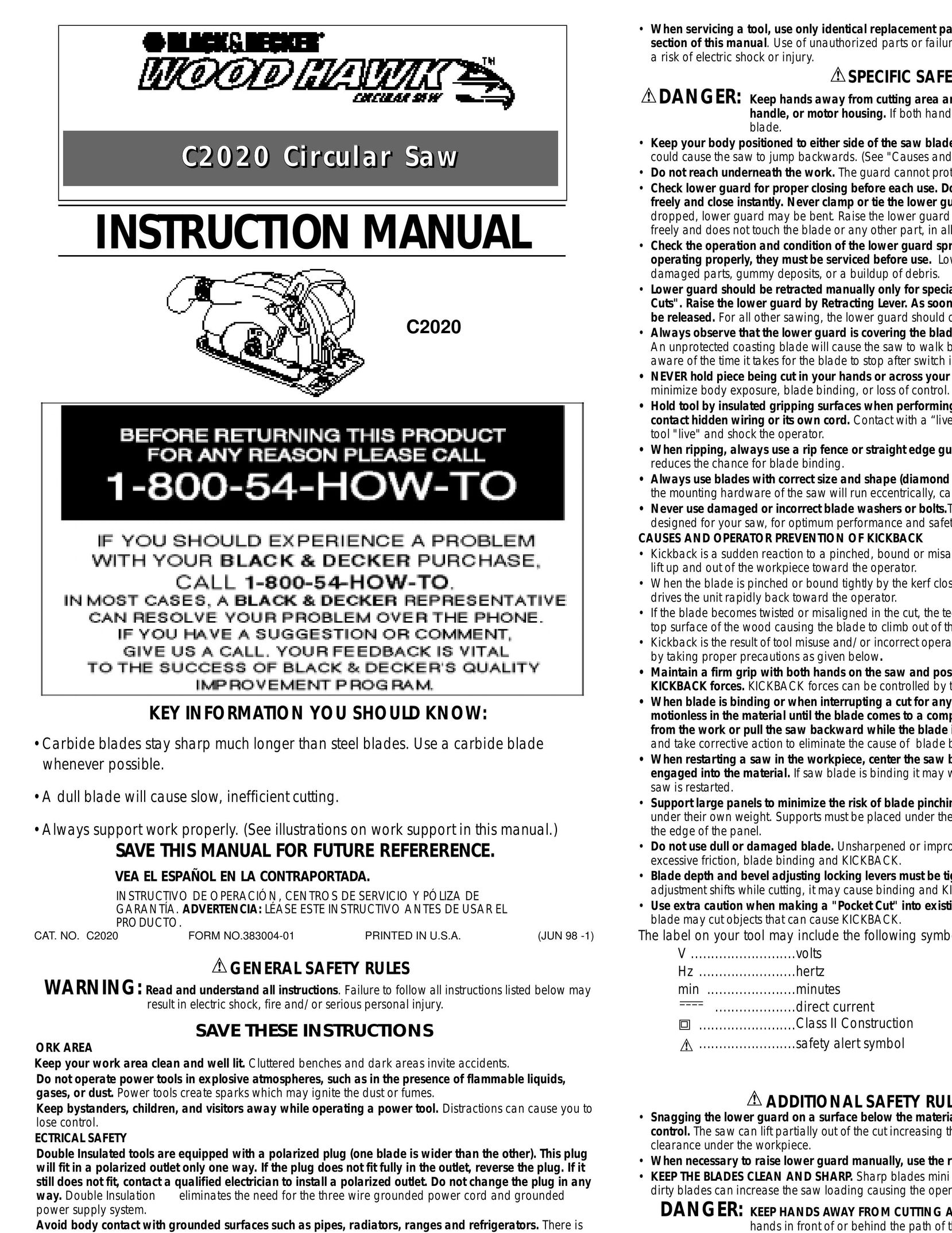 Black & Decker 383004-01 Saw User Manual
