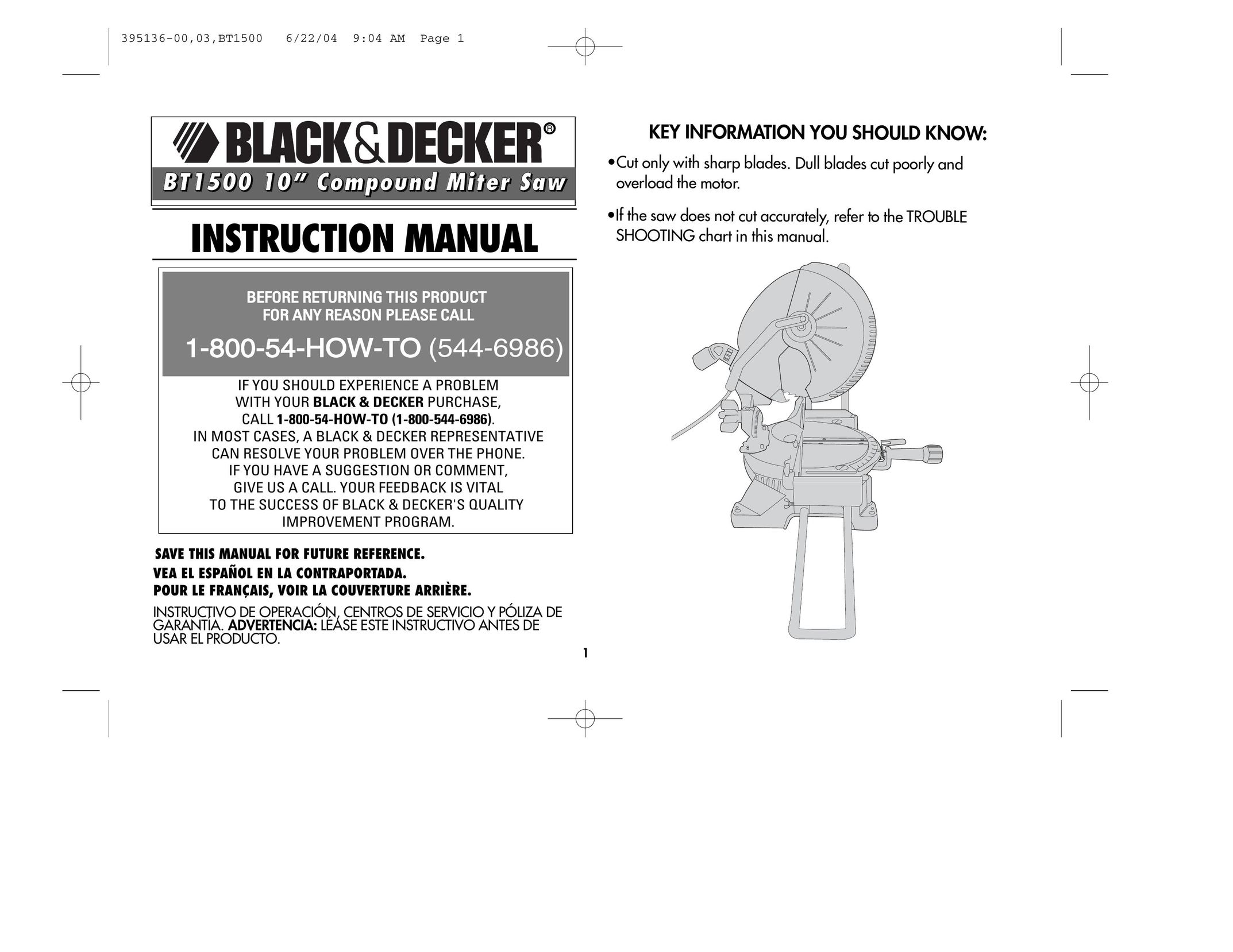 Black & Decker 395136-00 Saw User Manual