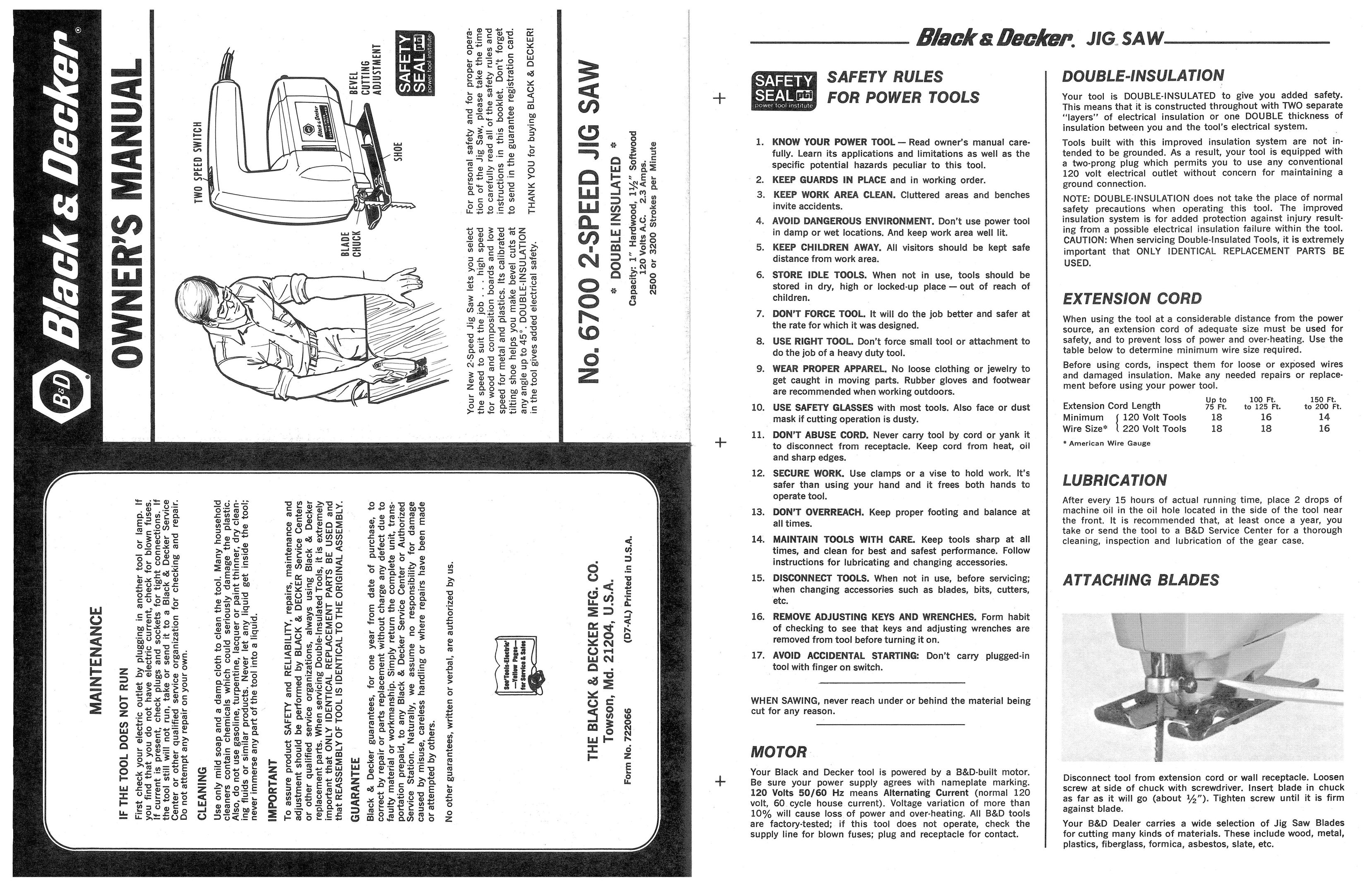 Black & Decker 722066 Saw User Manual