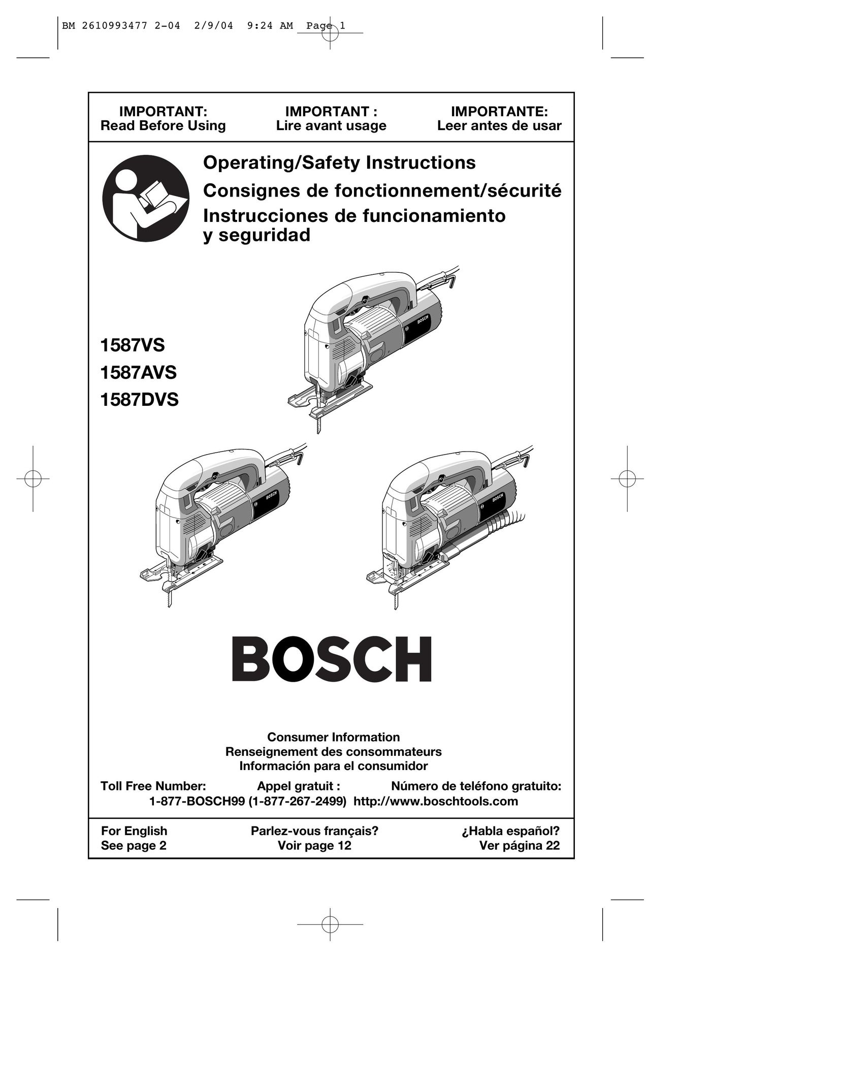 Bosch Power Tools 1587DVS Saw User Manual