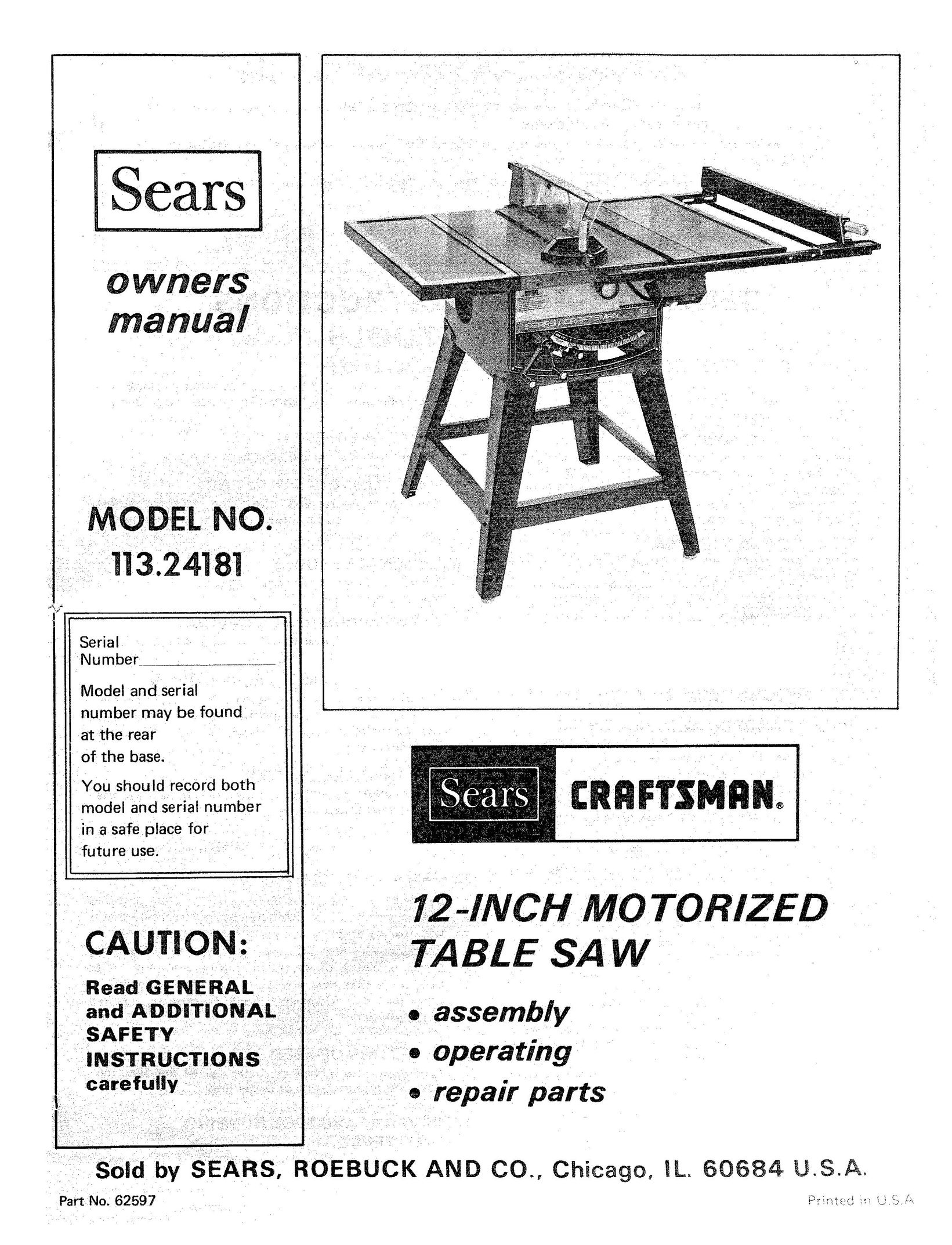 Craftsman 113.24181 Saw User Manual
