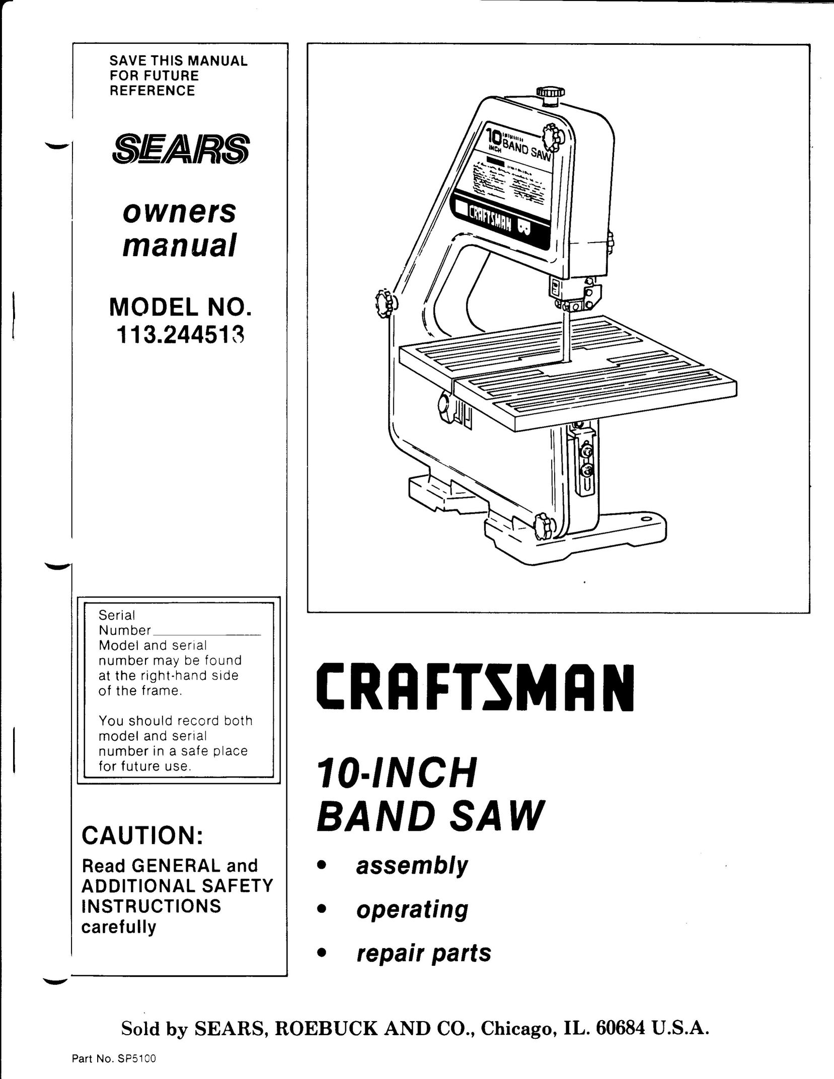 Craftsman 113.244513 Saw User Manual