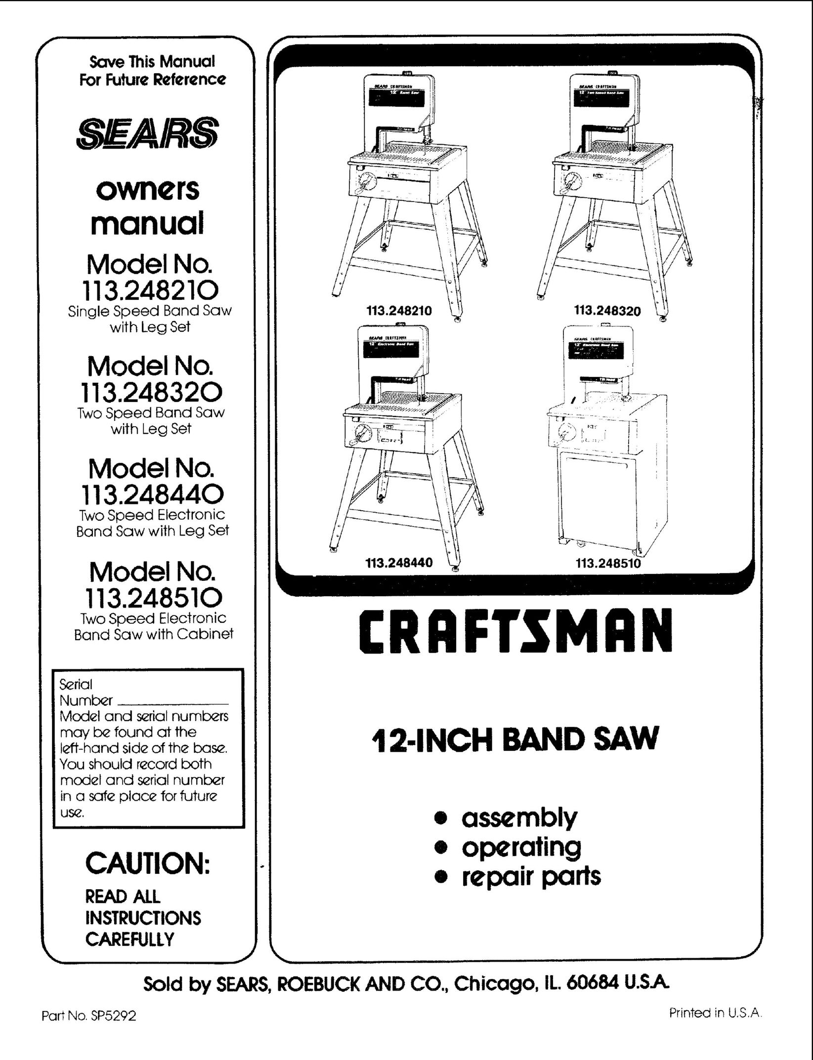 Craftsman 113.248510 Saw User Manual