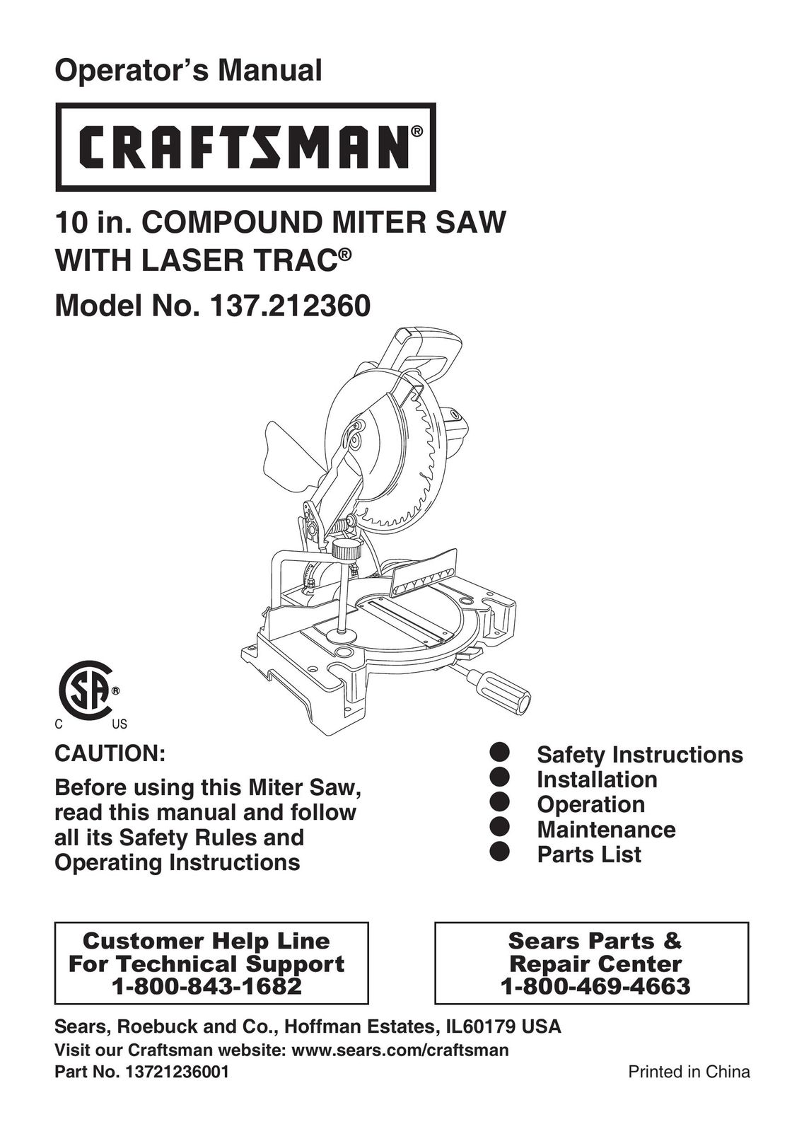 Craftsman 137.21236 Saw User Manual