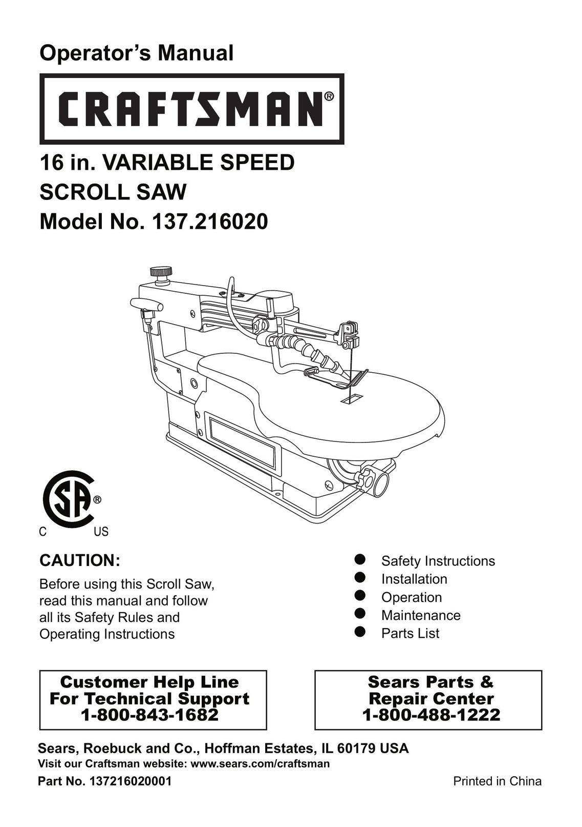 Craftsman 137.21602 Saw User Manual