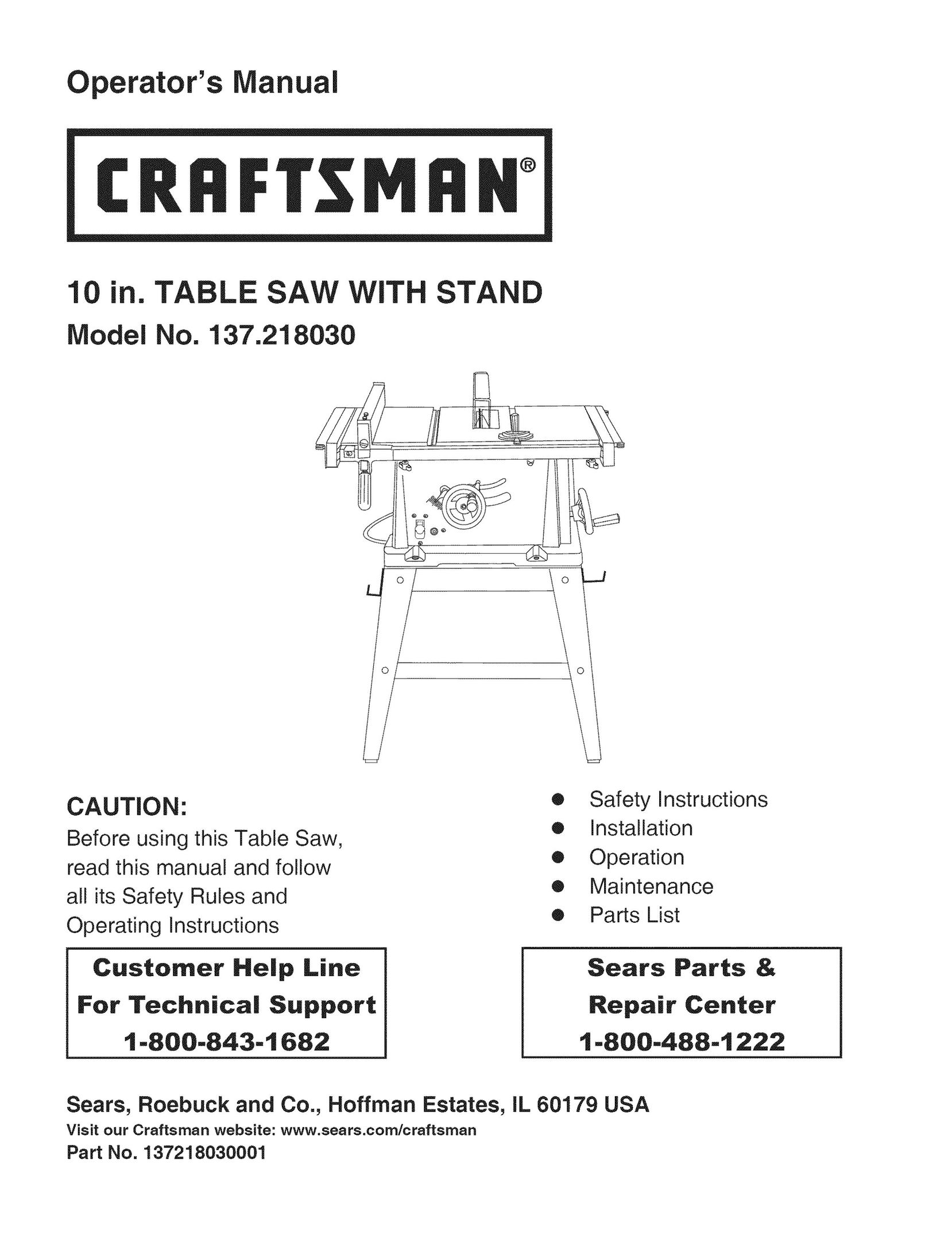 Craftsman 137.218030 Saw User Manual