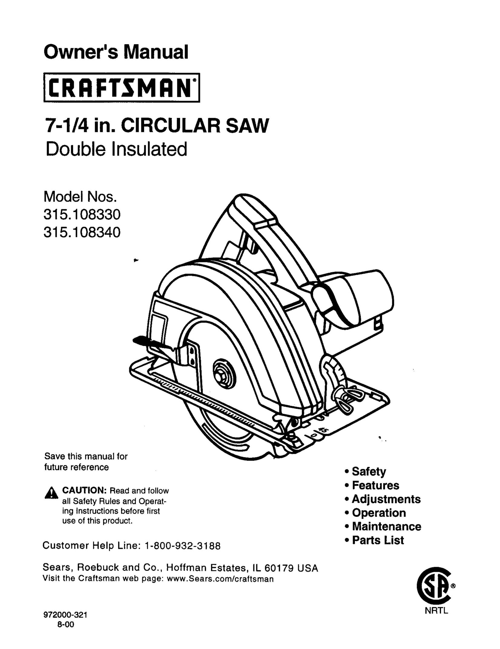 Craftsman 315.10834 Saw User Manual