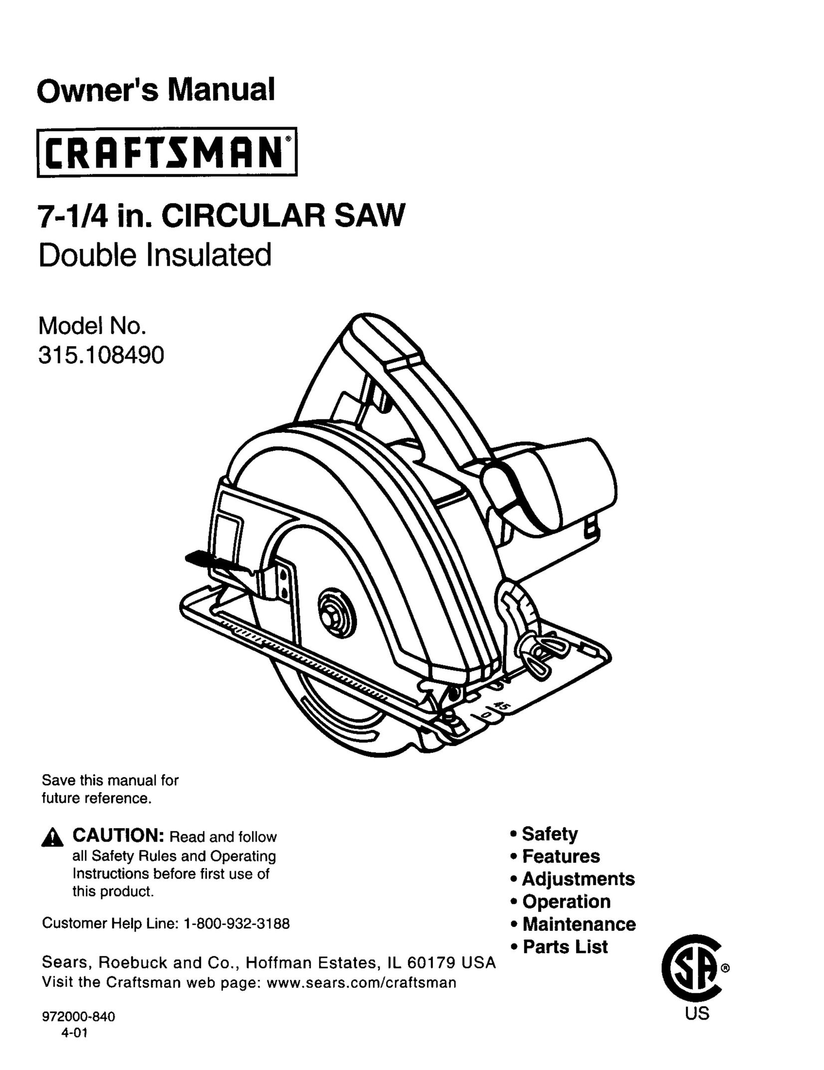 Craftsman 315.10849 Saw User Manual