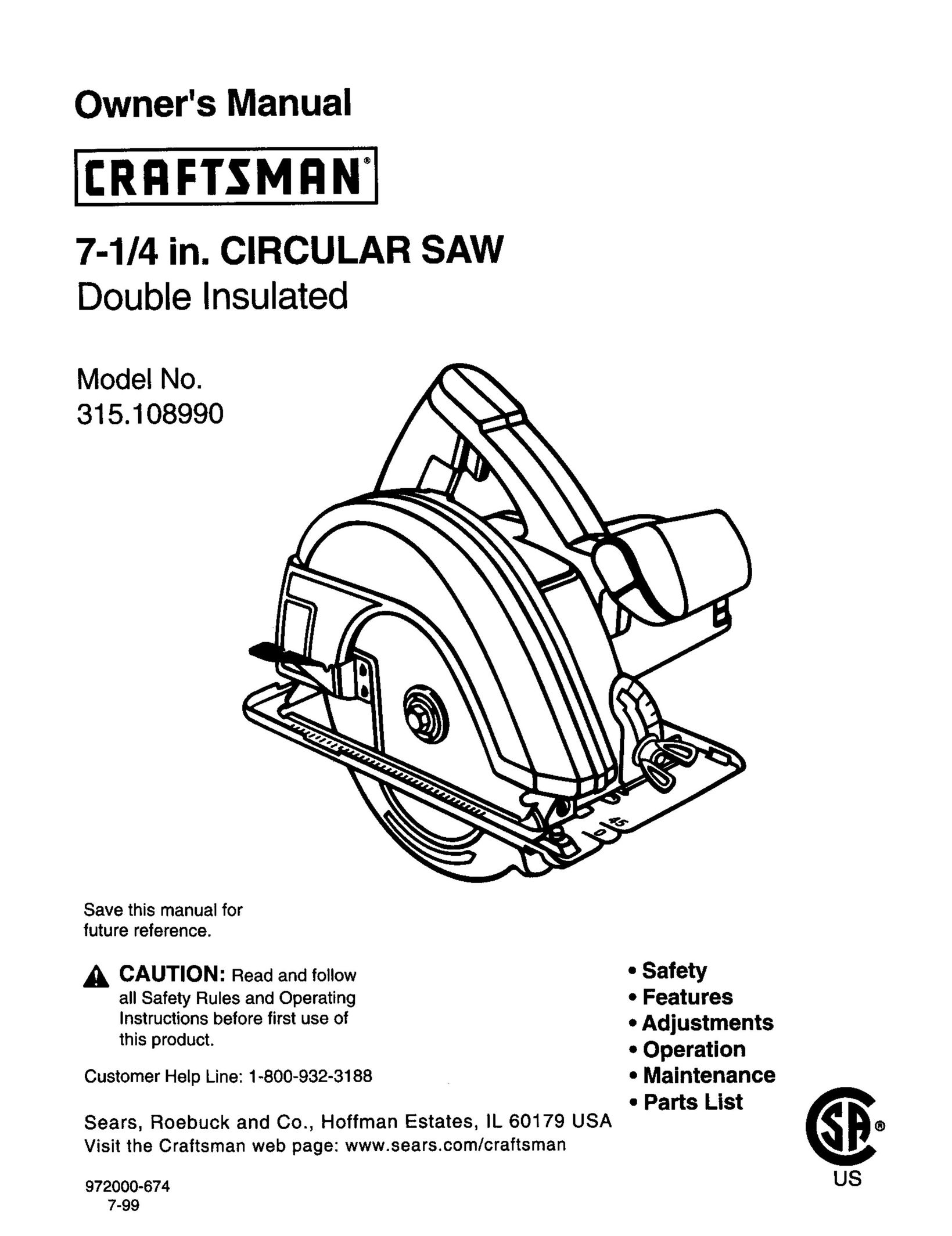 Craftsman 315.10899 Saw User Manual
