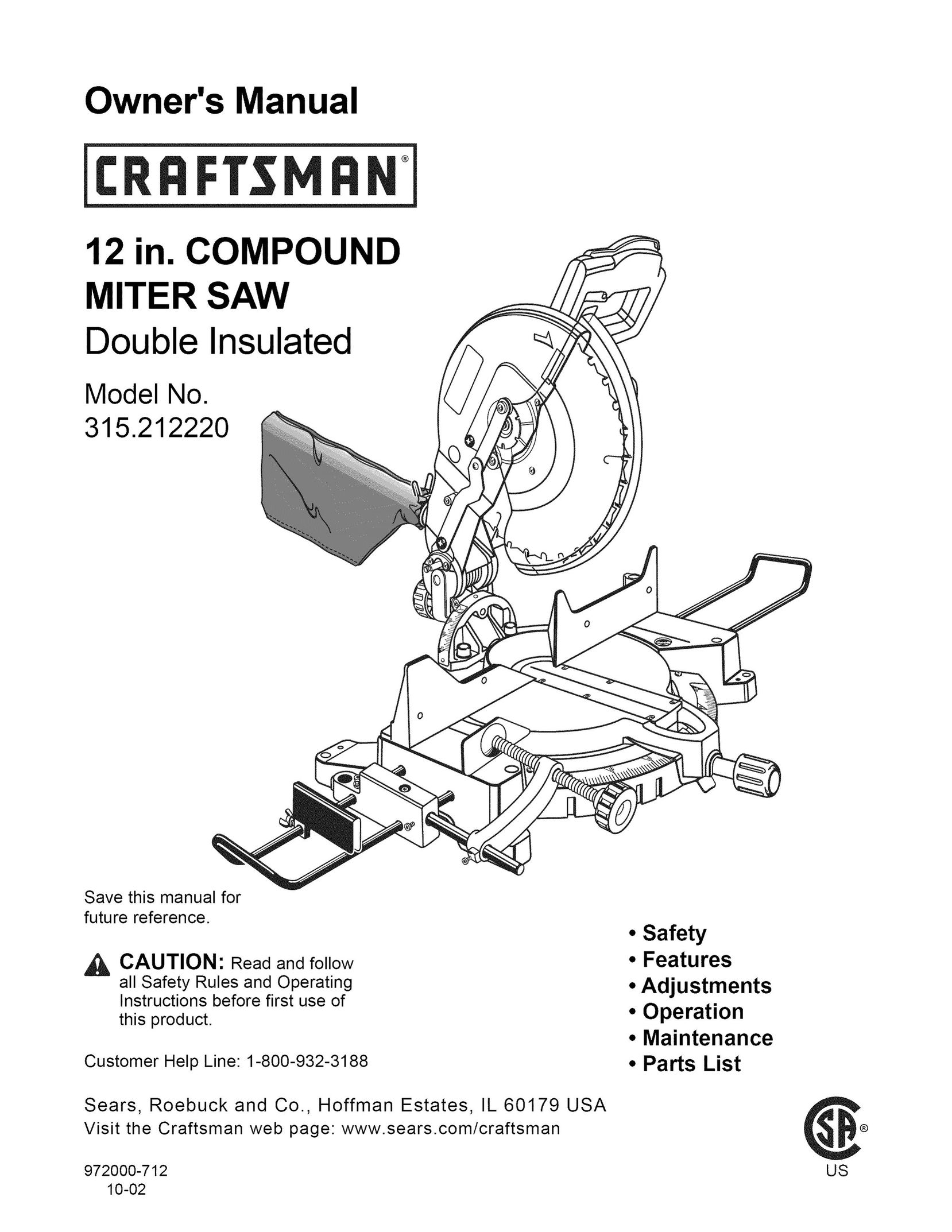 Craftsman 315.21222 Saw User Manual