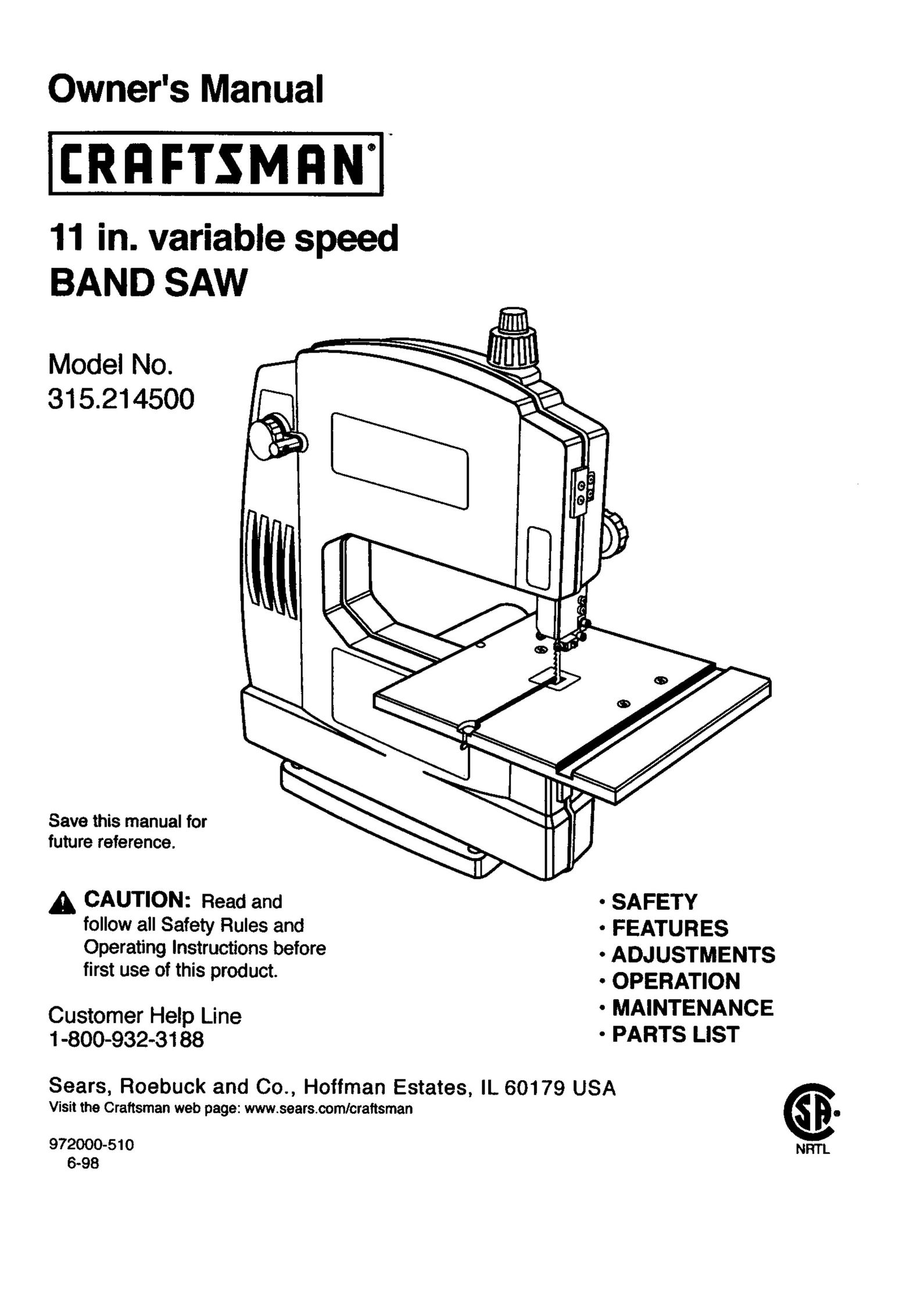 Craftsman 315.2145 Saw User Manual