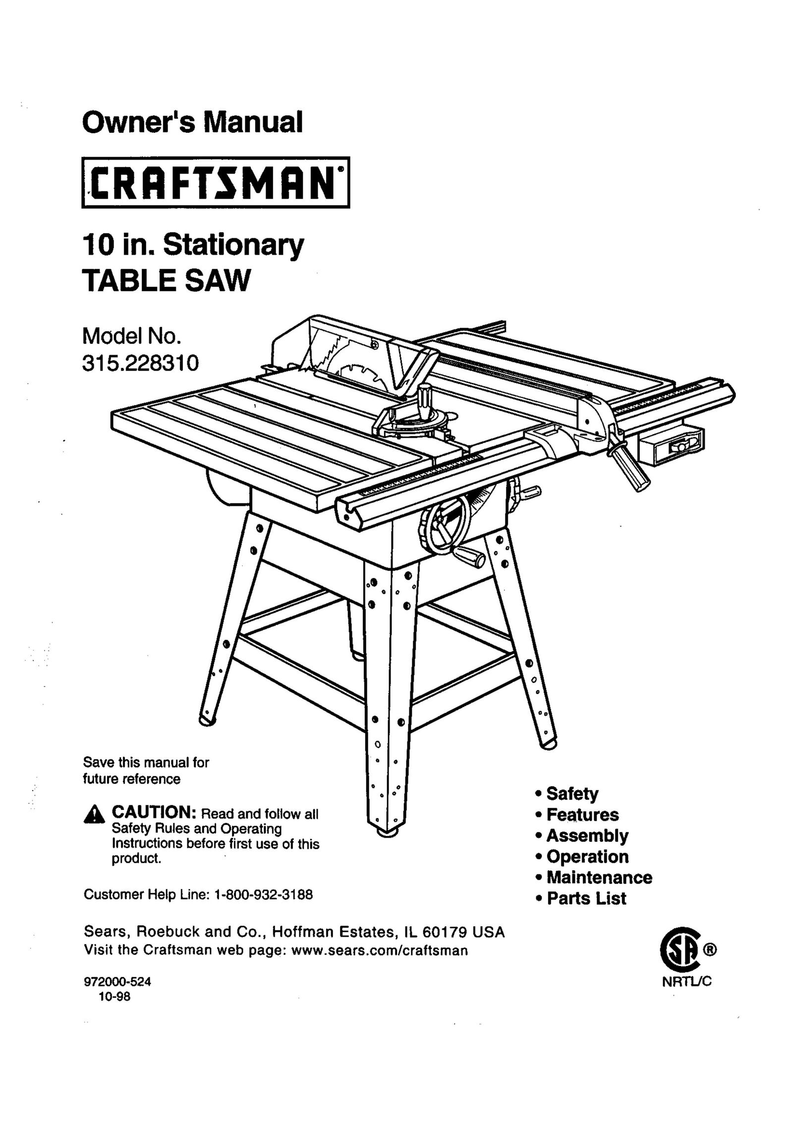 Craftsman 315.22831 Saw User Manual