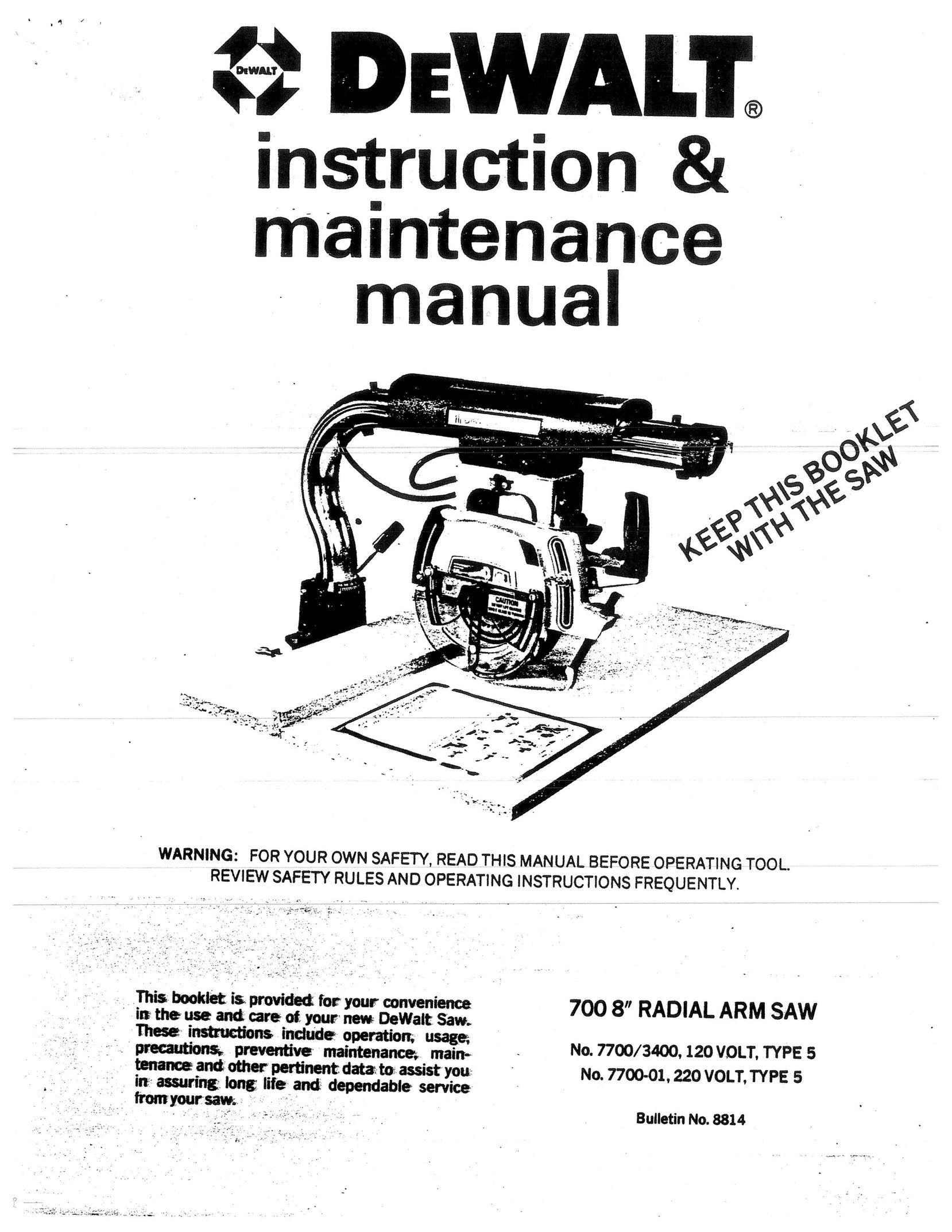 DeWalt 7700-01 Saw User Manual