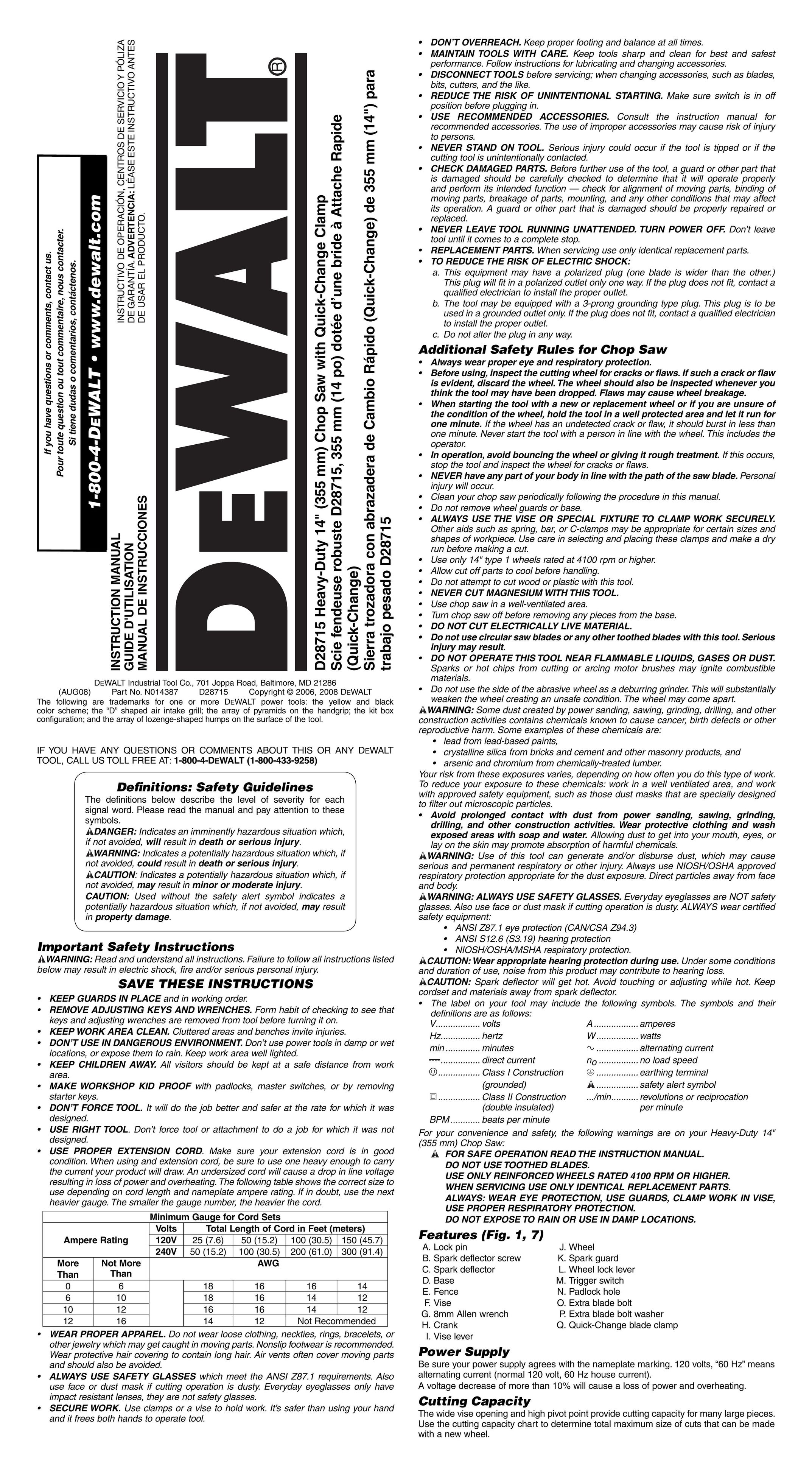 DeWalt D28715R Saw User Manual