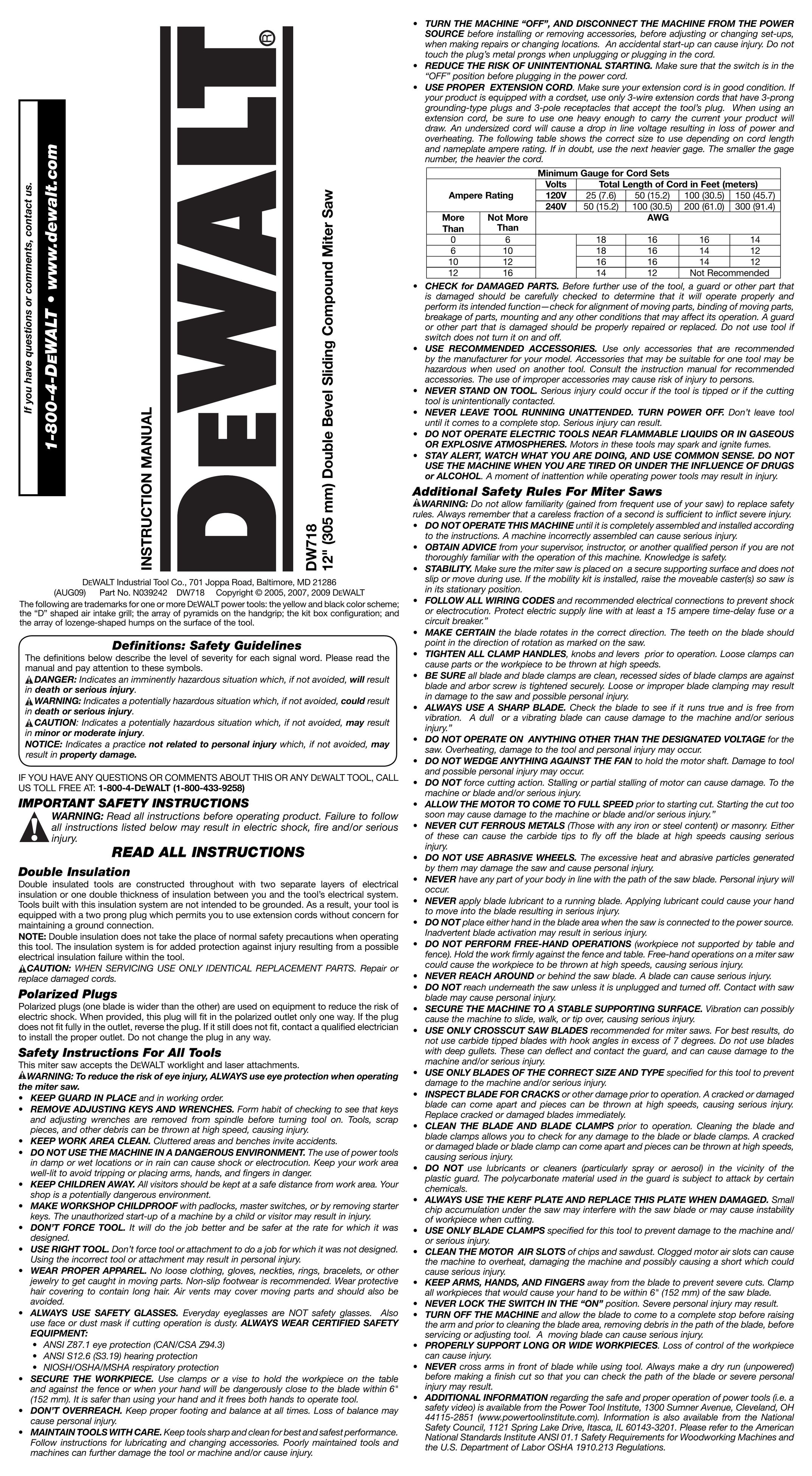 DeWalt DW 718 Saw User Manual