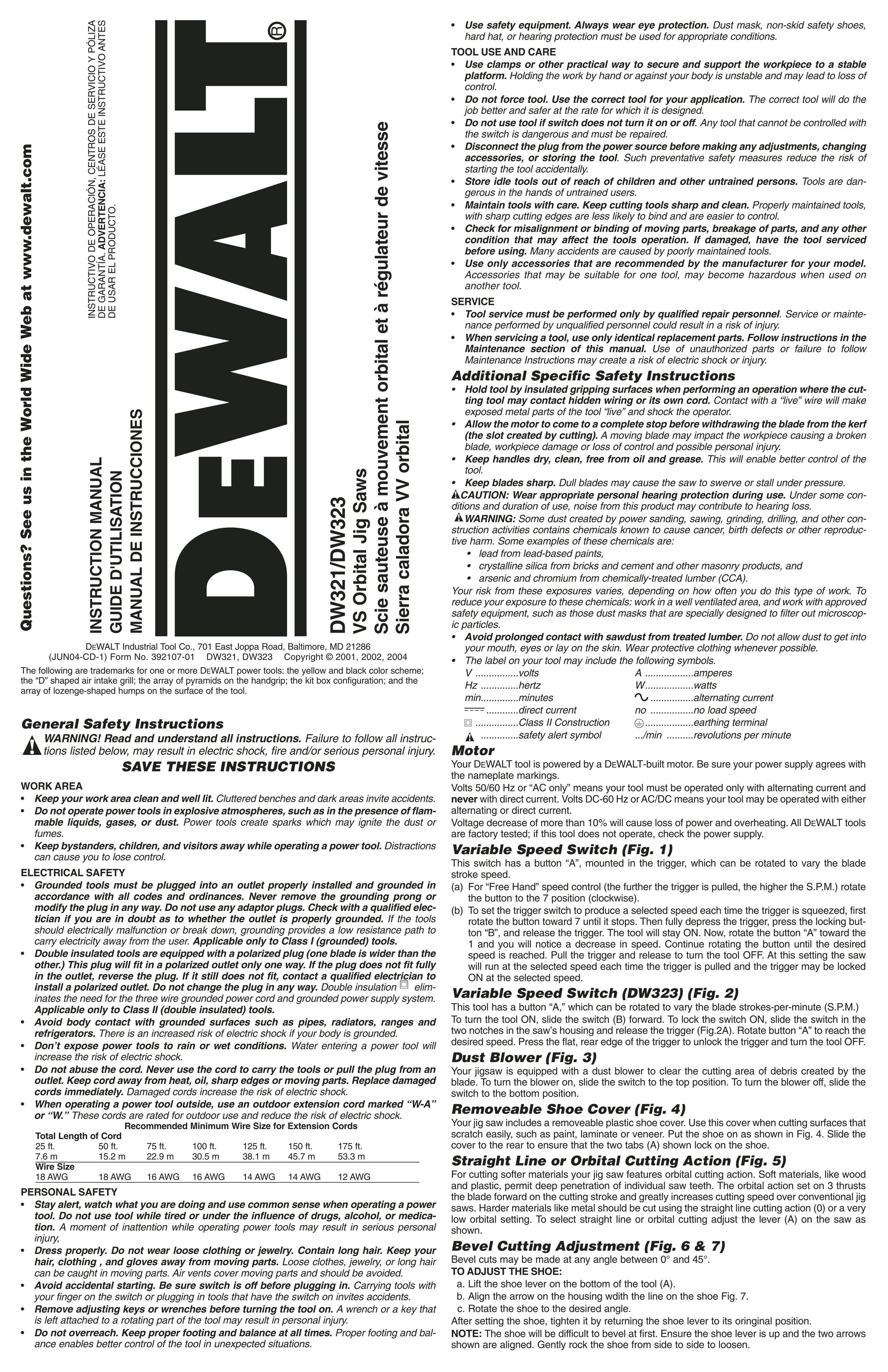 DeWalt DW321 Saw User Manual
