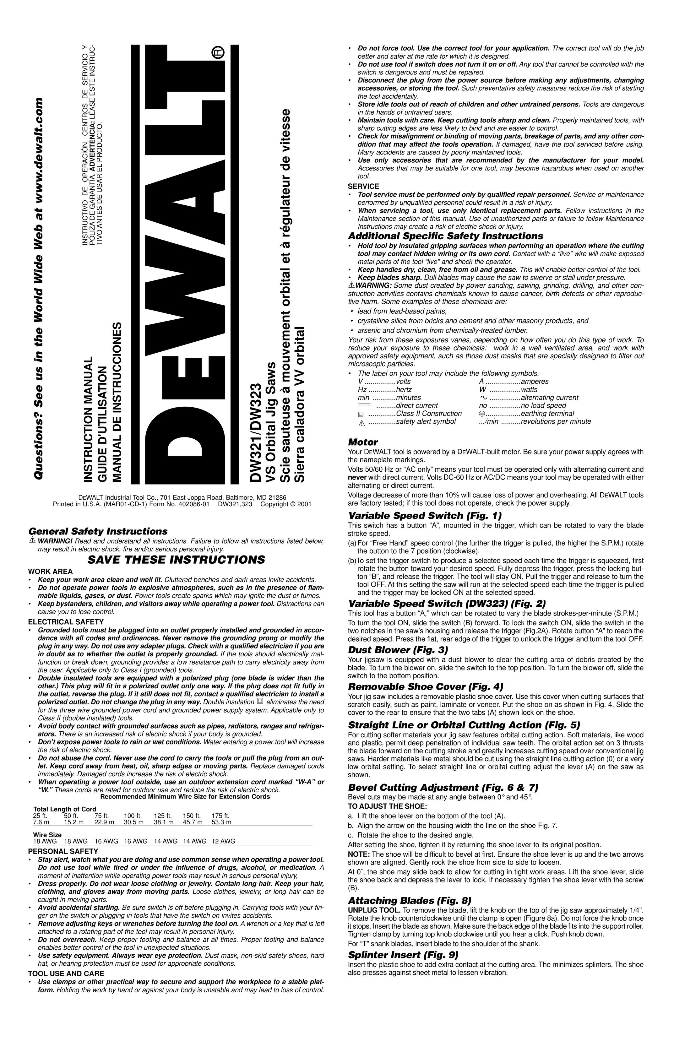 DeWalt DW321/DW323 Saw User Manual