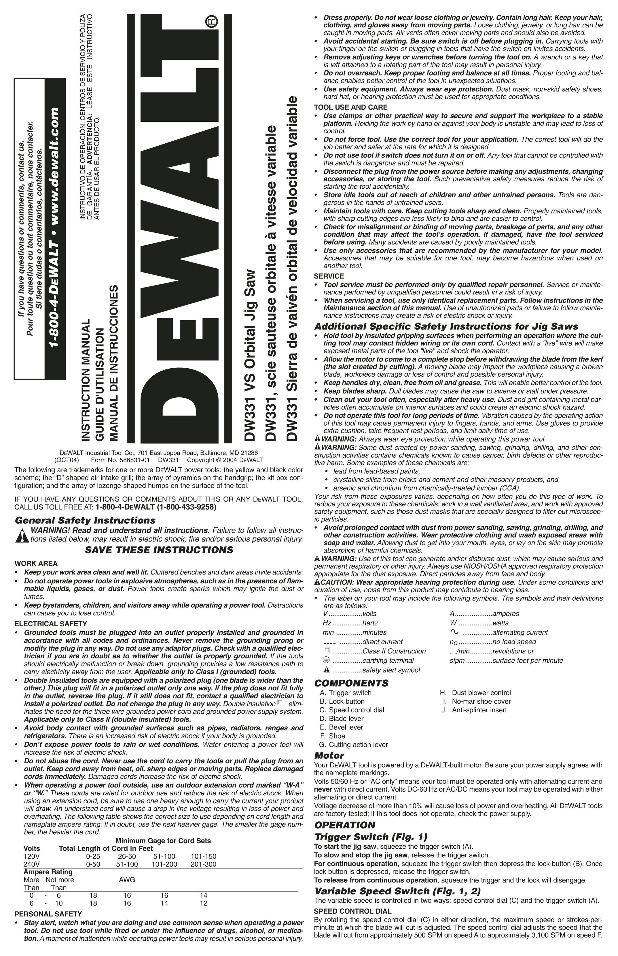 DeWalt DW331 Saw User Manual