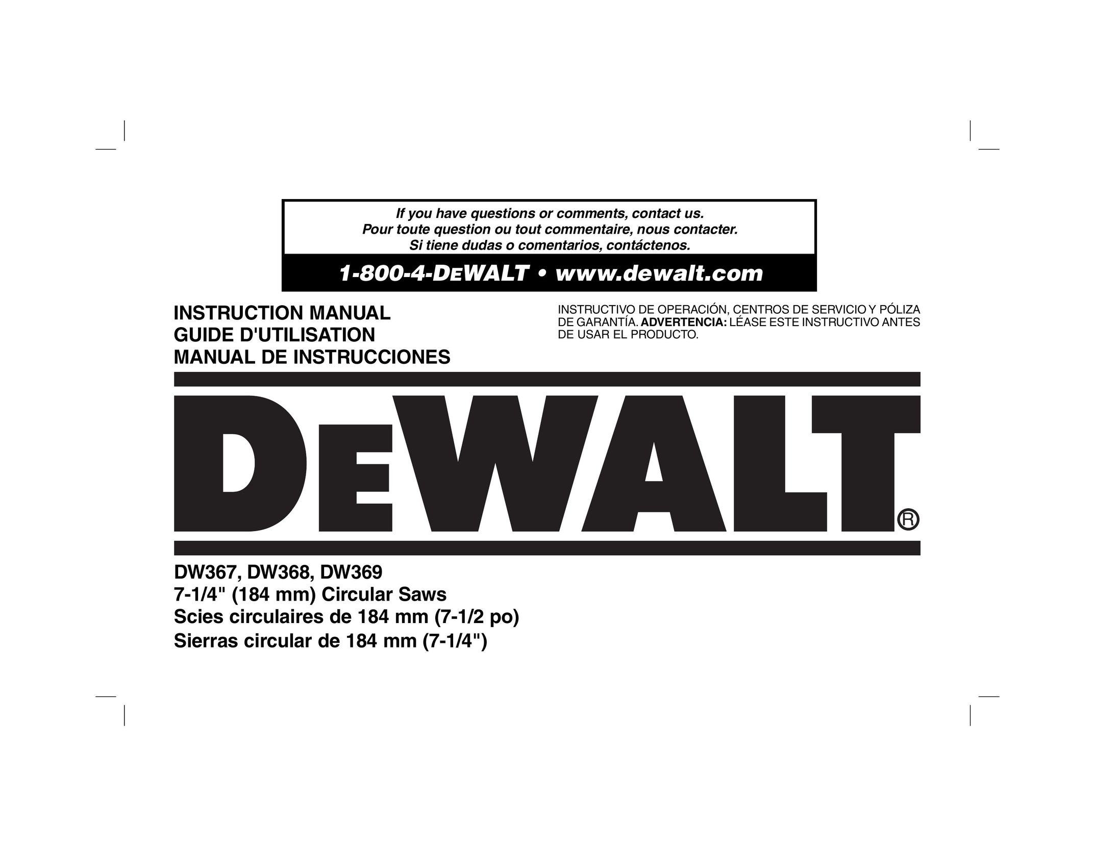 DeWalt DW367 Saw User Manual