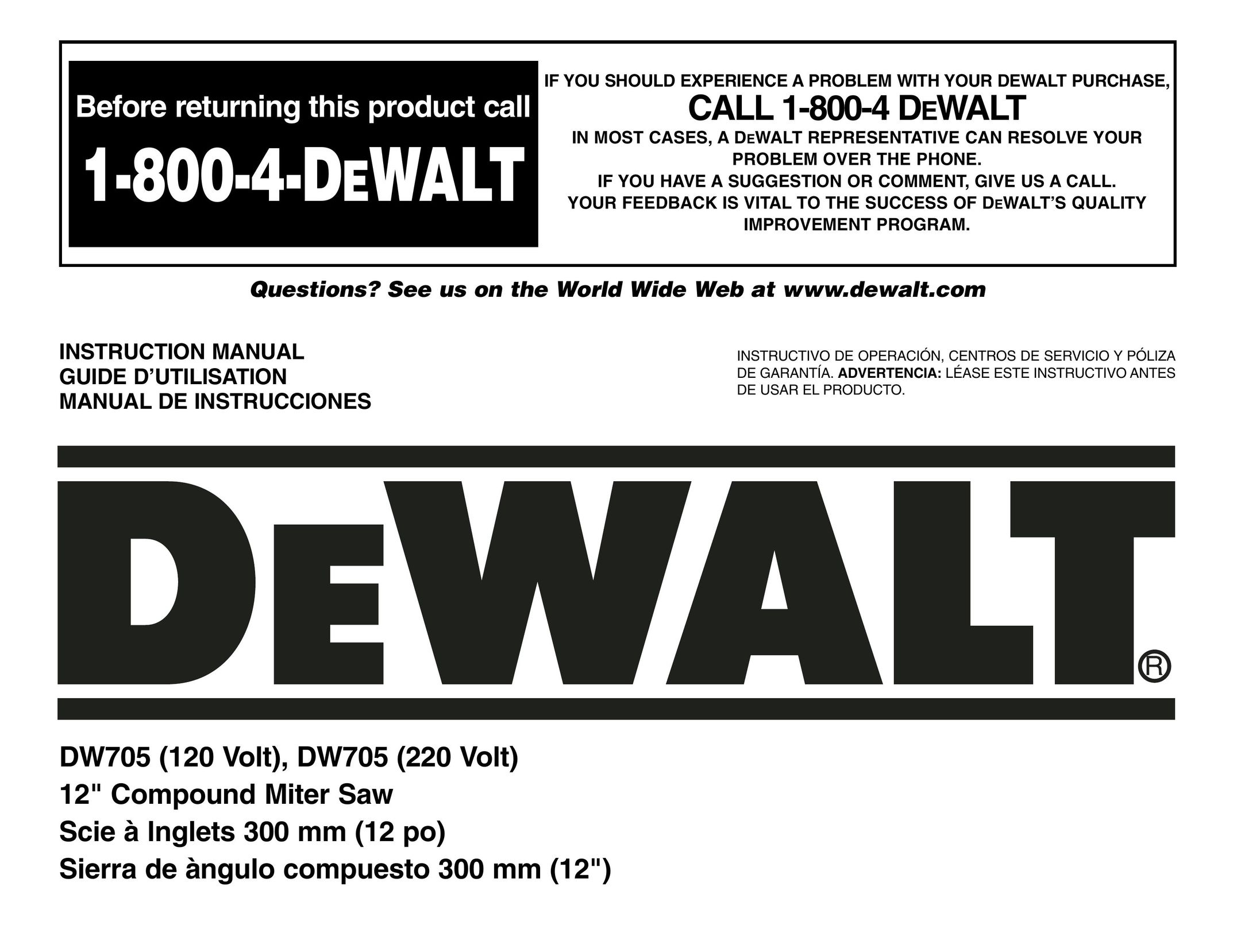 DeWalt DW705 Saw User Manual