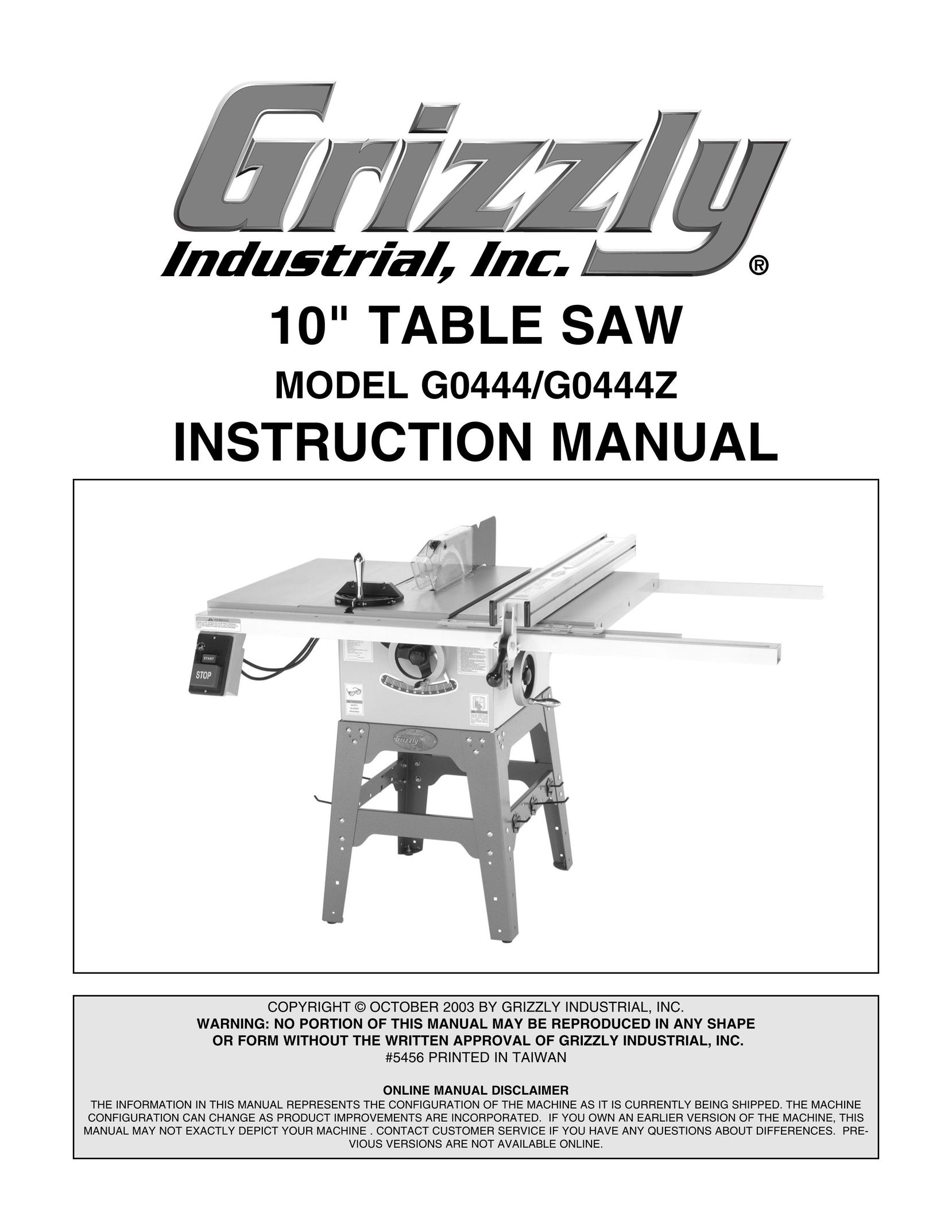 Grizzly G0444 Saw User Manual