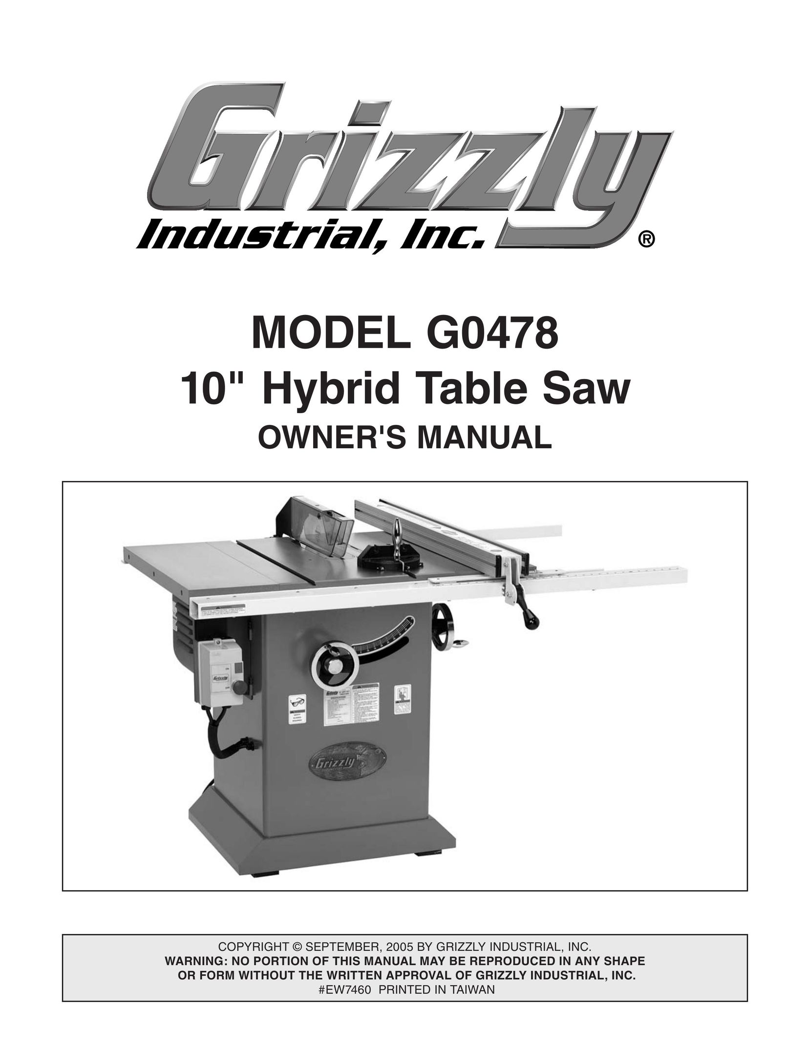 Grizzly G0478 Saw User Manual