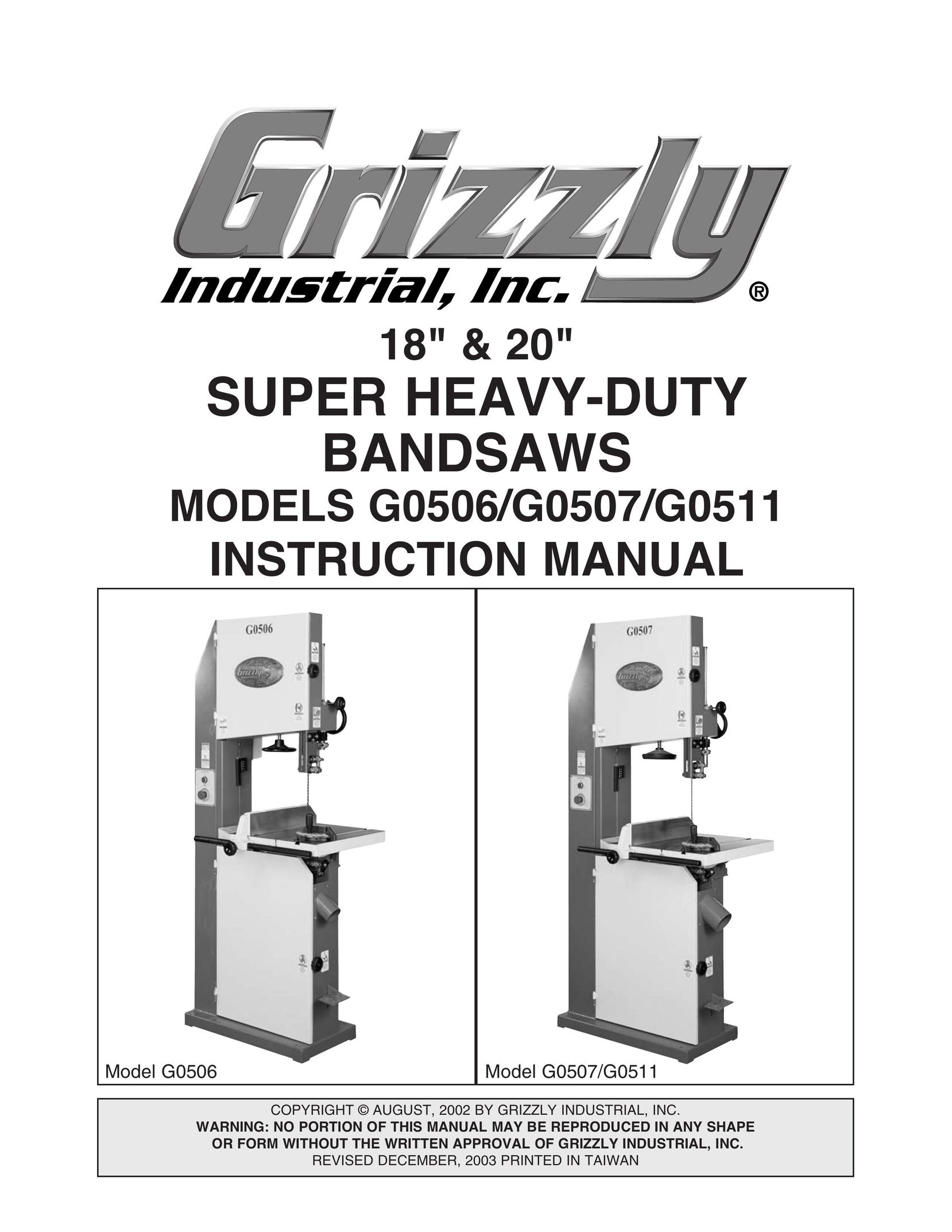 Grizzly G0511 Saw User Manual
